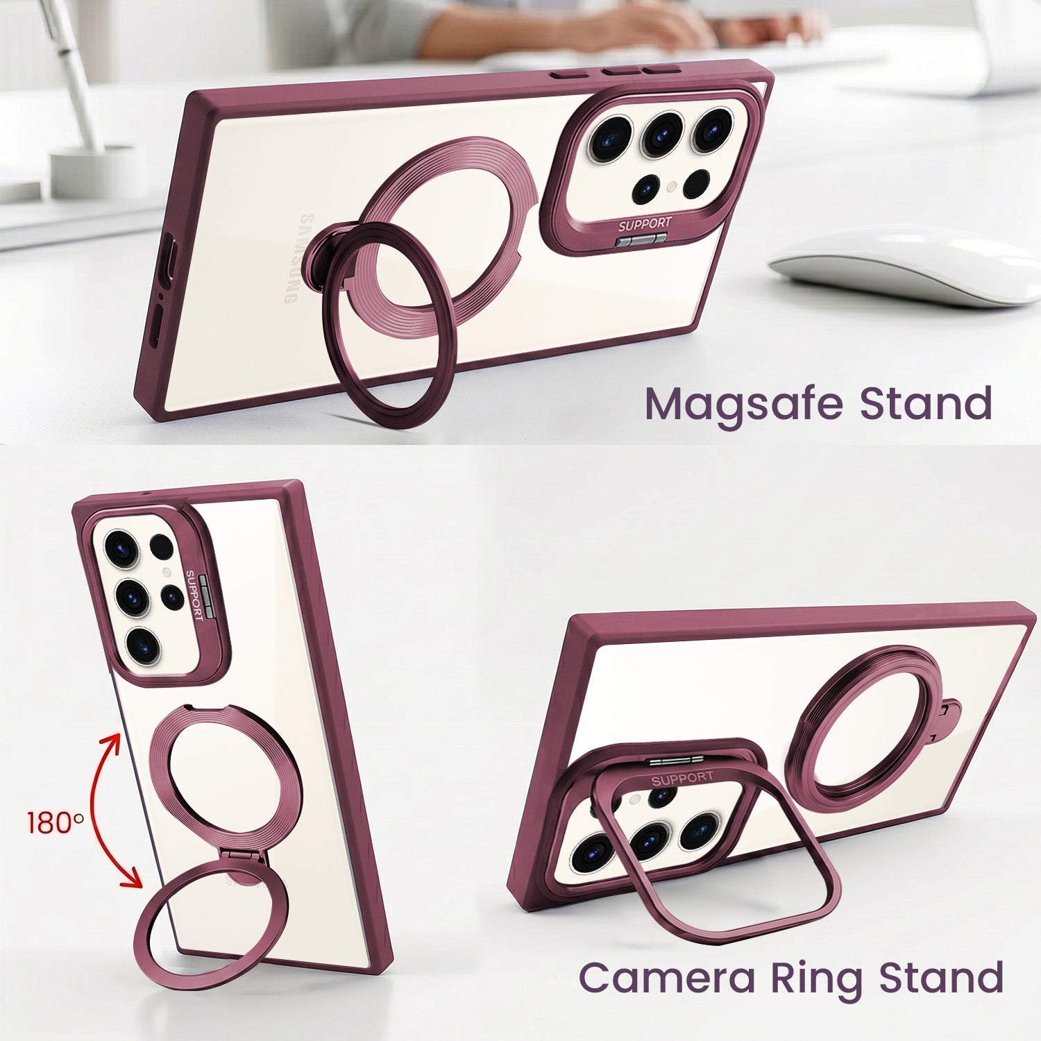 For Samsung Galaxy S23 Ultra Back Cover Case Crystal (Lifetime Anti Yellow | Magnetic Ring Stand | Camera Lens Protection | MagSafe Compatible)