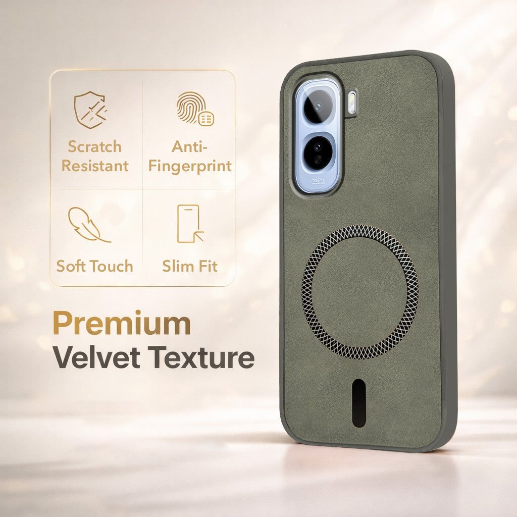 For Vivo T5 Pro 5G Back Cover Case Leather Finish (MagSafe Compatible Wireless Charging | Soft Touch | Camera Bump Protection)
