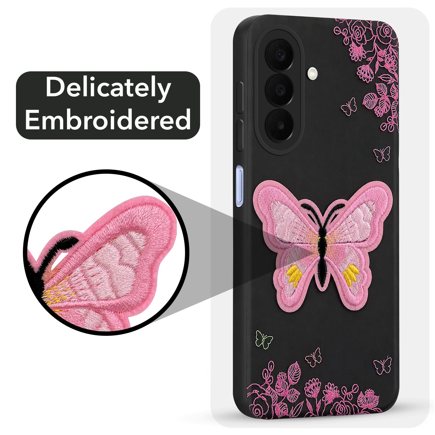 For Samsung Galaxy A27 5G | Samsung Galaxy M47 5G Back Cover Case (Soft Butterfly Embroidery | Women Teen Girls | Camera Protection| Matte Silicone)