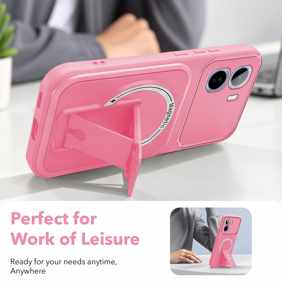 For Vivo T5 Pro 5G Back Case Cover Metallic (Hybrid Armor Kickstand | MagSafe Compatible | Camera Protection Shockproof)
