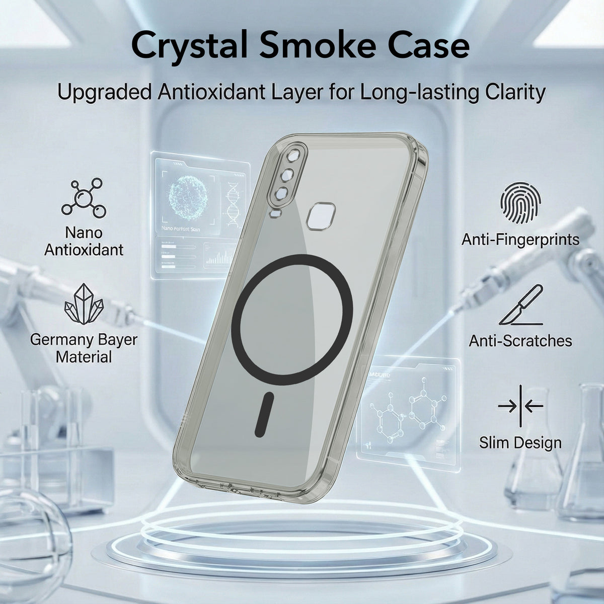 For Vivo U10 Back Cover Shockproof Crystal-Clear (Magsafe Wireless Support | Drop & Camera Protection | Hard Polycarbonate)