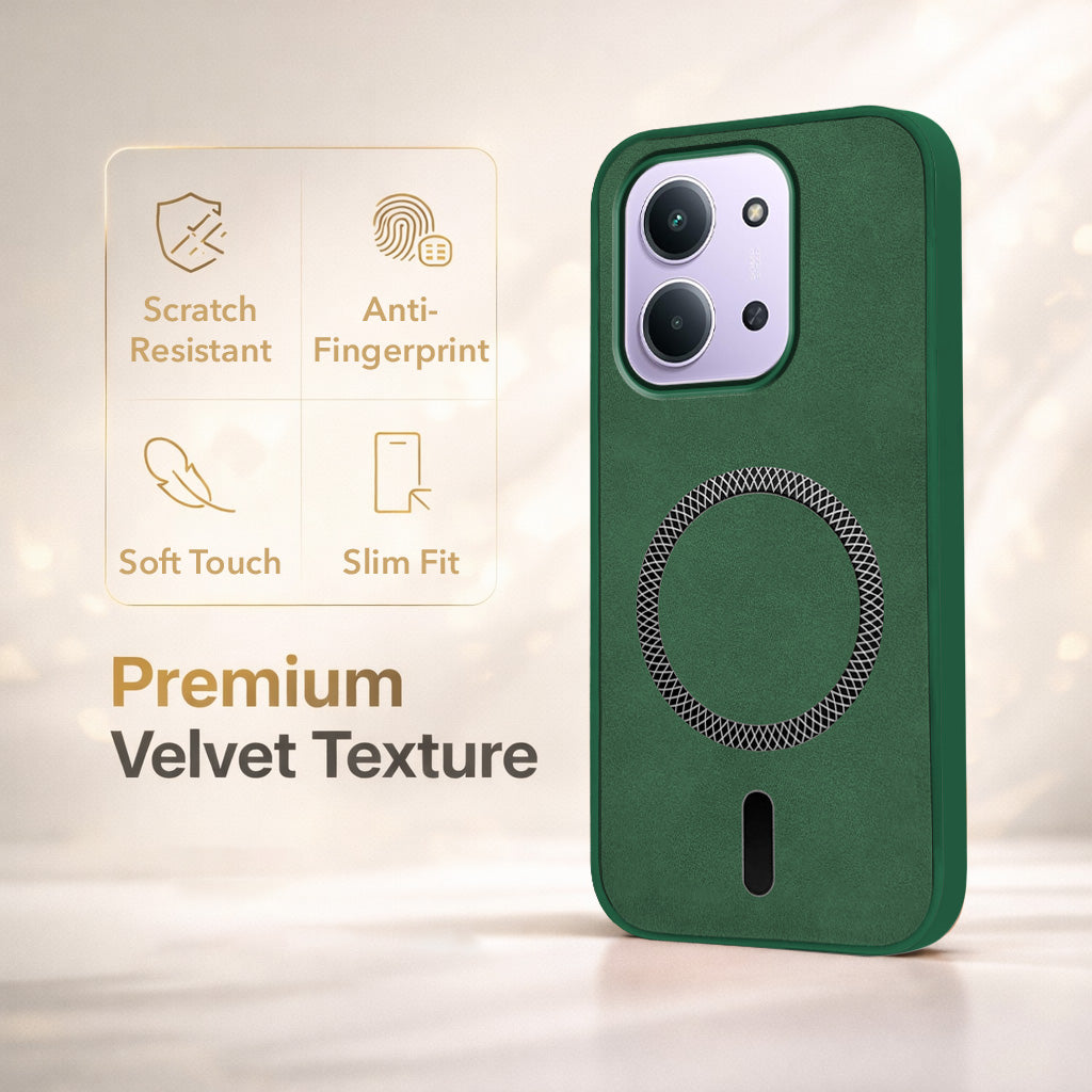 For Redmi 15C Back Cover Case Leather Finish (MagSafe Compatible Wireless Charging | Soft Touch | Camera Bump Protection)