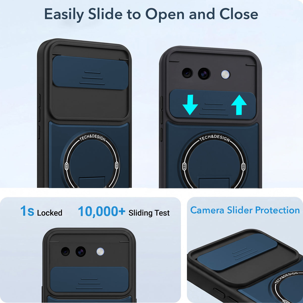 For Google Pixel 10a Back Case Cover Metallic (Hybrid Armor Kickstand | Sliding Shutter Camera Protection | MagSafe Compatible)