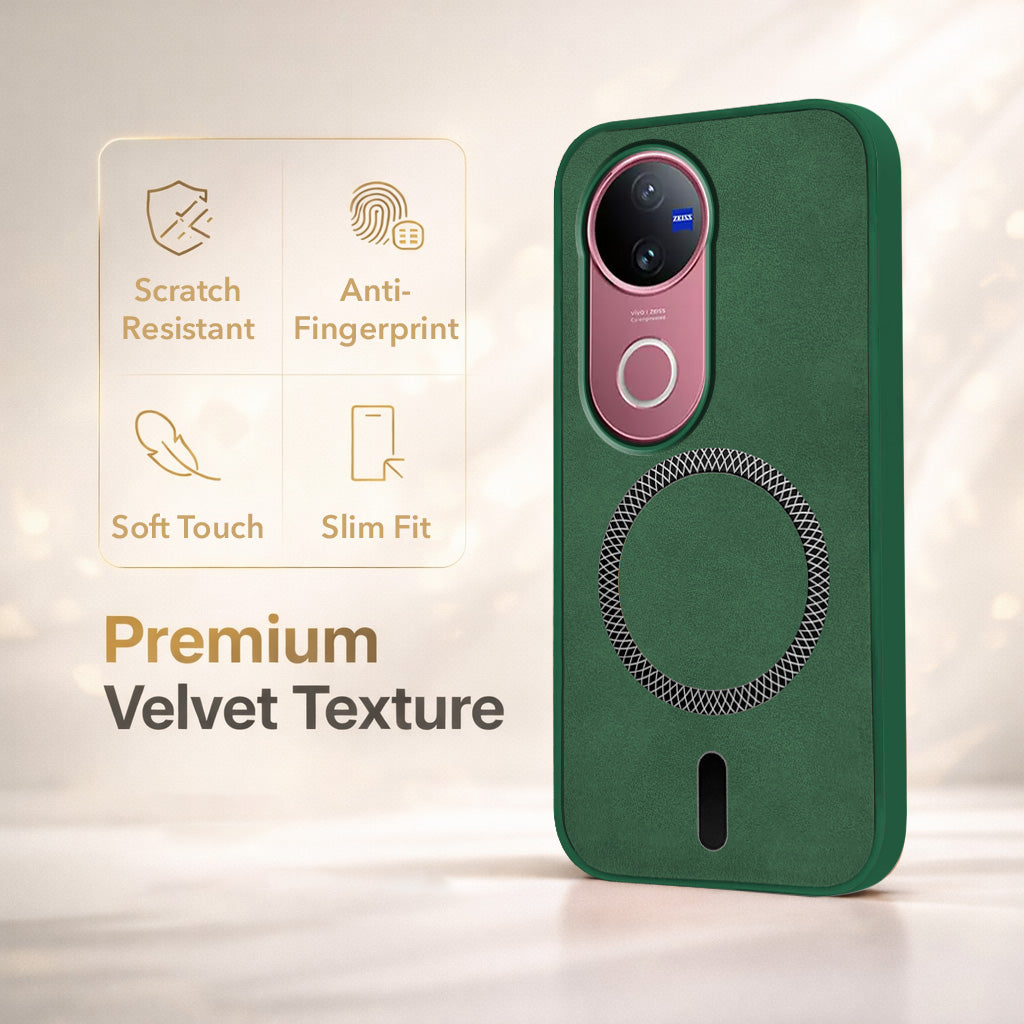 For Vivo V50 | Vivo V50e Back Cover Case Leather Finish (MagSafe Compatible Wireless Charging | Soft Touch | Camera Bump Protection)