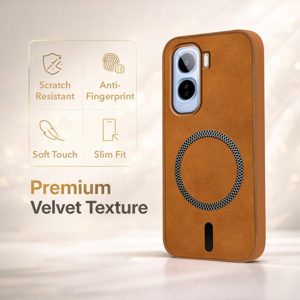 For Vivo T5 Pro 5G Back Cover Case Leather Finish (MagSafe Compatible Wireless Charging | Soft Touch | Camera Bump Protection)