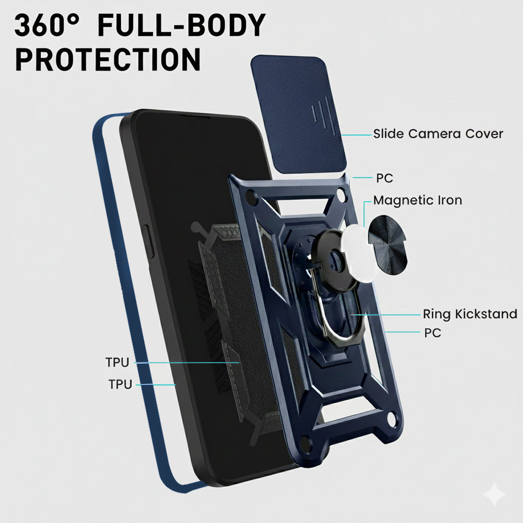 For Samsung Galaxy Z Fold 8 Ultra Back Cover Case Hybrid Armor (Sliding Shutter Camera Protection | Polycarbonate |Ring Holder Kickstand)