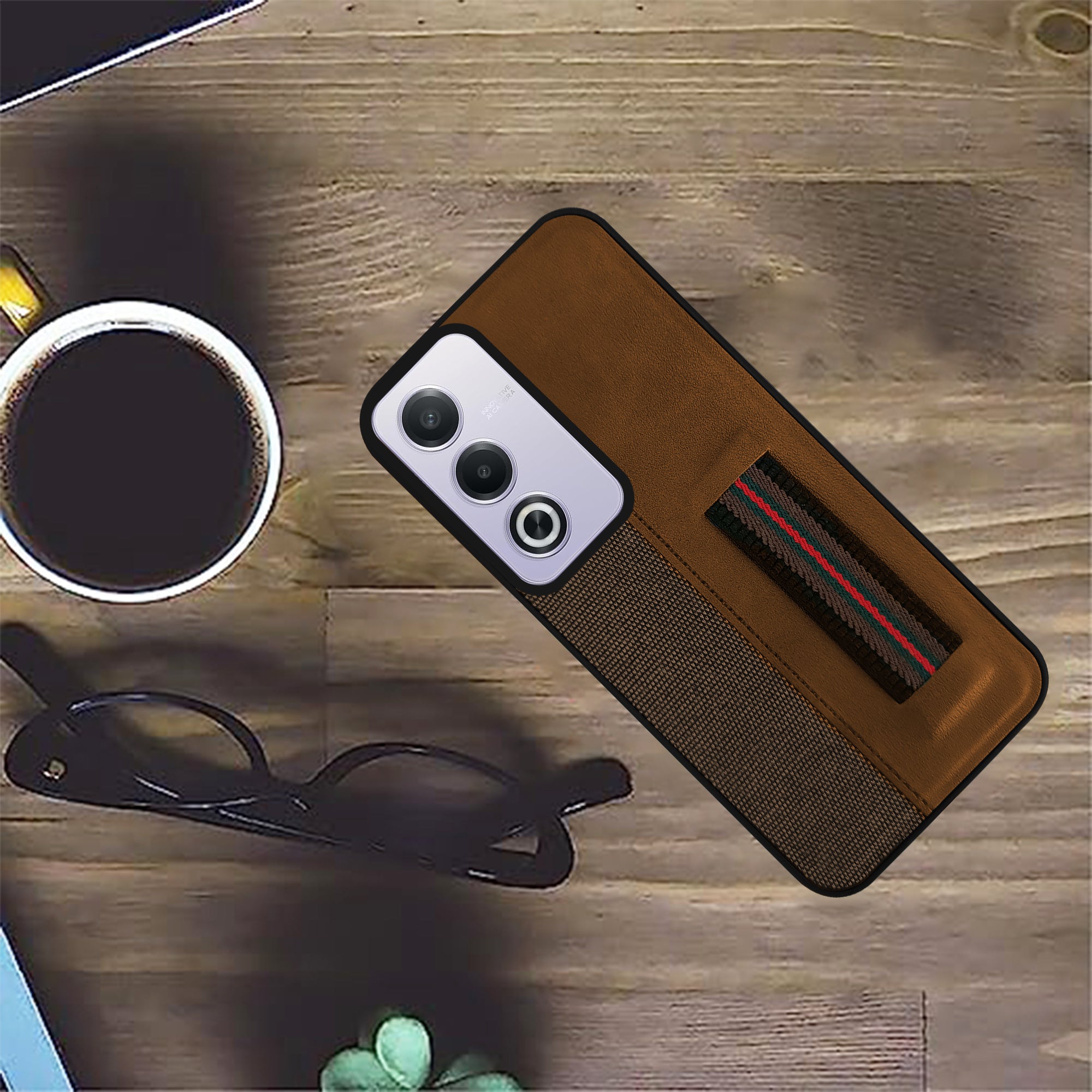For Oppo A3 Pro 5G Back Cover Case ( Professional PU Leather | Strip Chain Holder Socket)