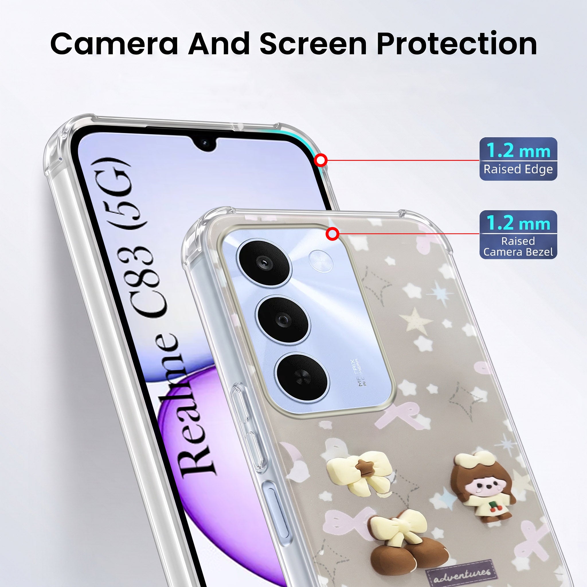 For Realme C83 5G Back Cover Case (3D Cute Cartoons | Hard Back Side Soft | Matte Premium Finish | HD Printing)