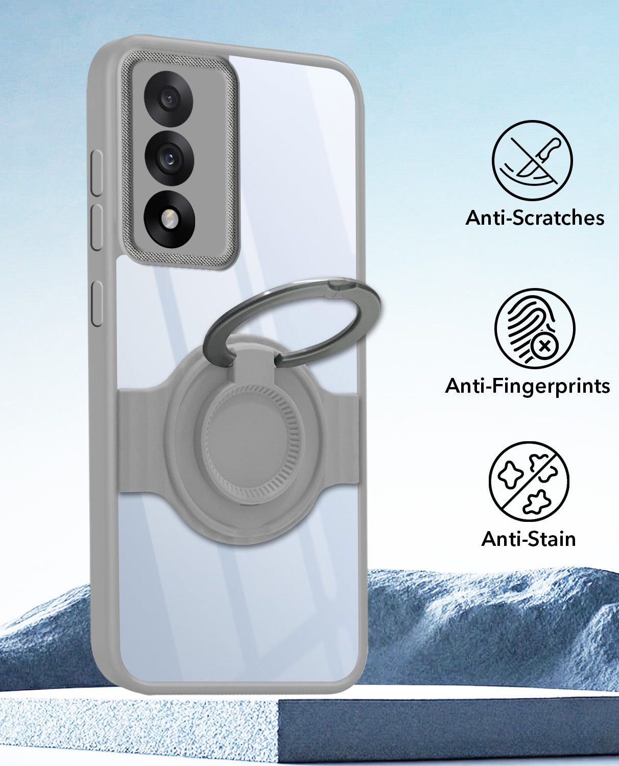For Oneplus Nord 5 Back Cover Case with stand (Built-in Ring Holder Kickstand | Lifetime Anti Yellow | Camera Protection)
