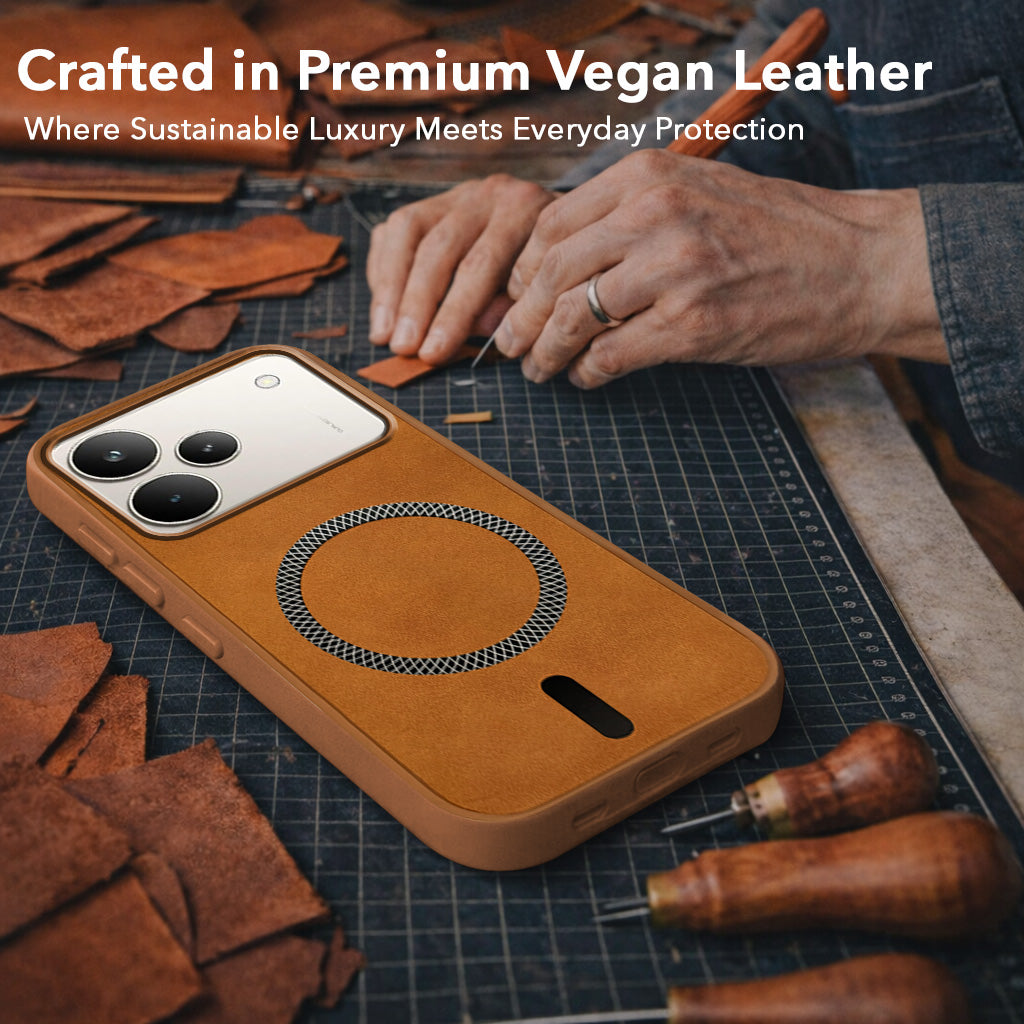 For Realme P4 Pro Back Cover Case Leather Finish (MagSafe Compatible Wireless Charging | Soft Touch | Camera Bump Protection)