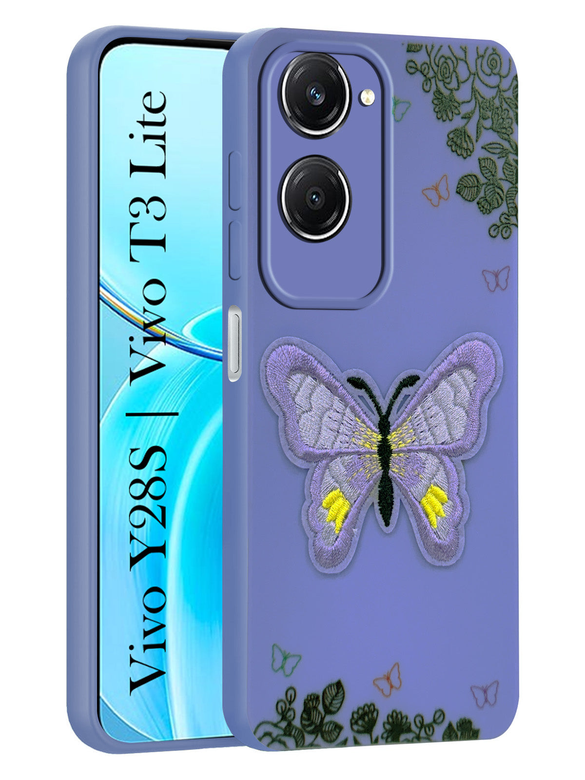 For Vivo T3 Lite 5G | Vivo Y28s 5G Back Cover Case (Soft Butterfly Embroidery | Women Teen Girls | Camera Protection| Matte Silicone)
