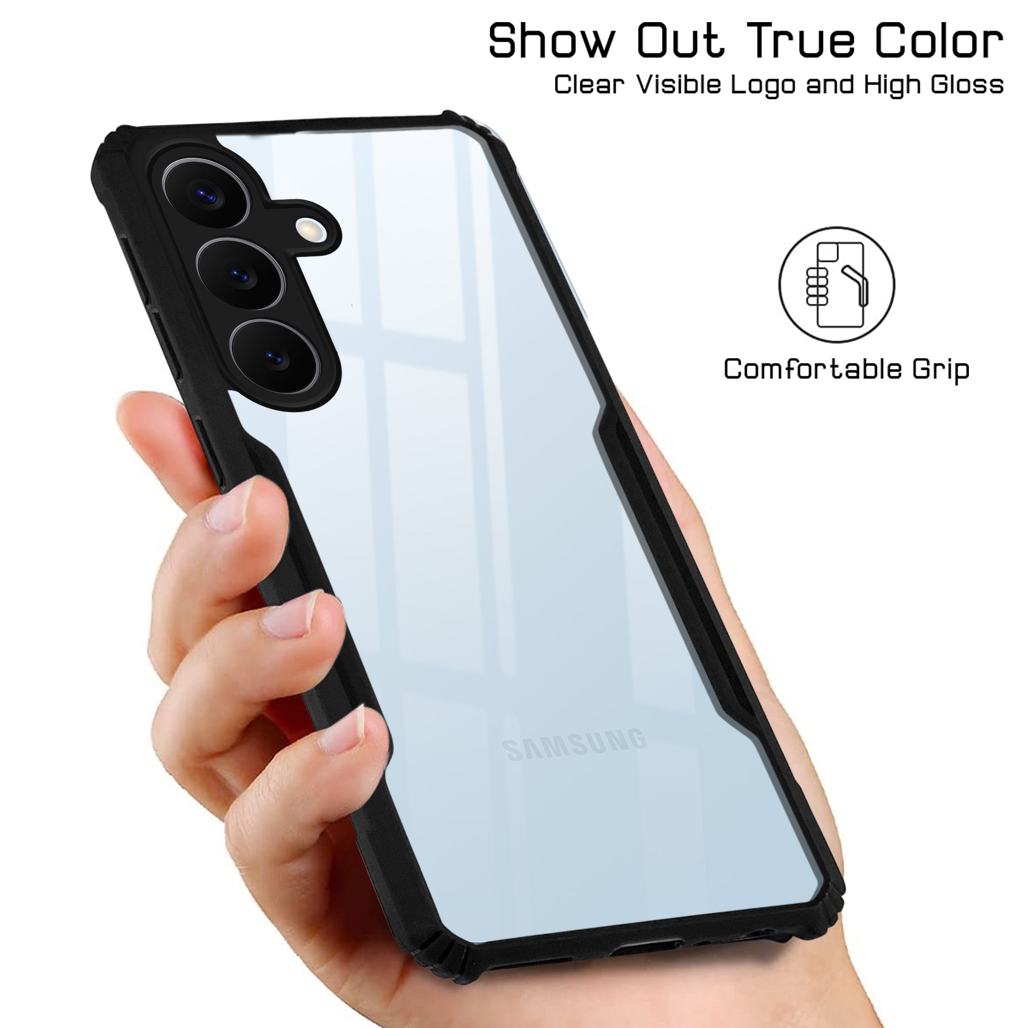 For Samsung Galaxy S26 5G Back Cover Case Hybrid (Shockproof with Polycarbonate Clear Panel | Professional Black)
