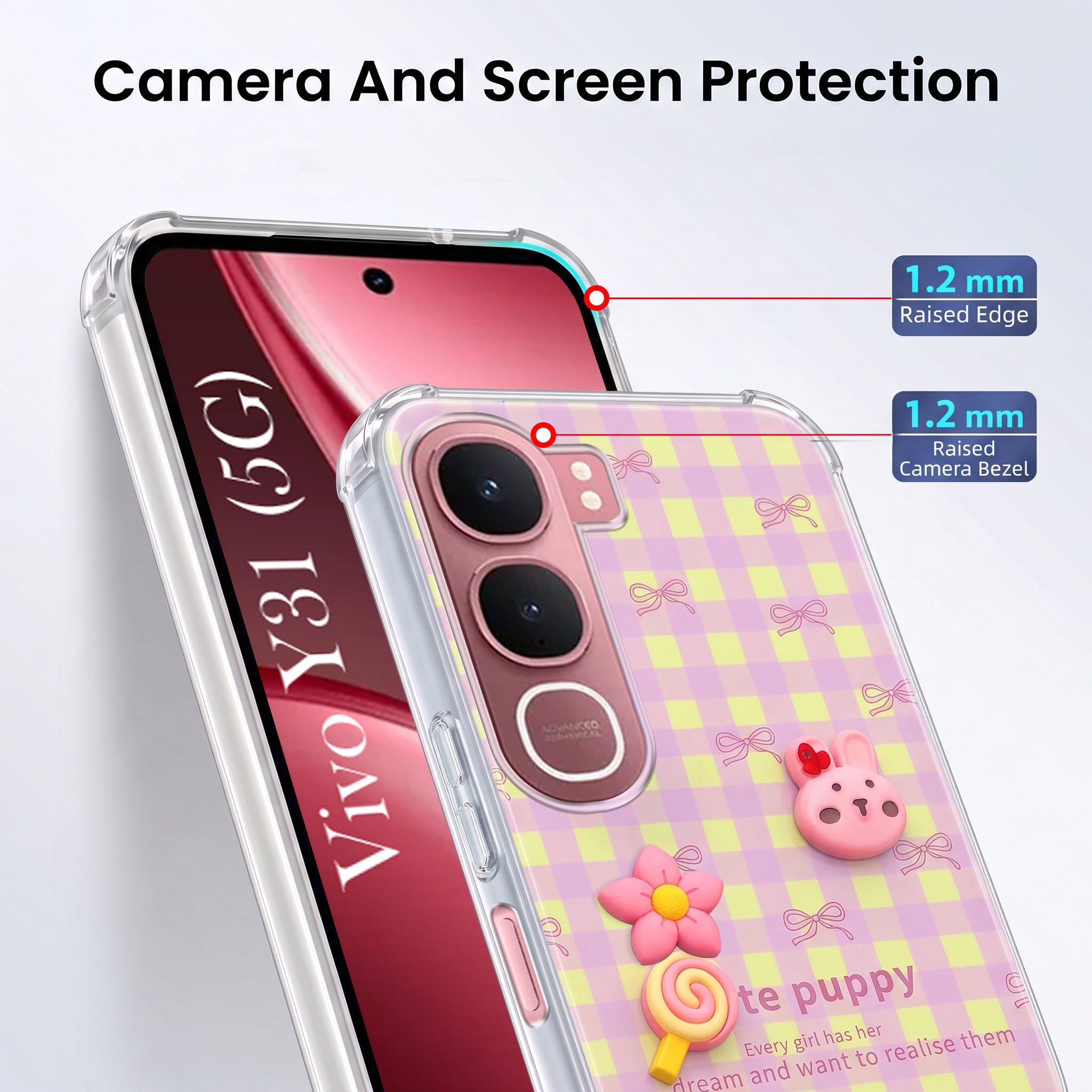 For Vivo Y31 5G Back Cover Case (3D Cute Cartoons | Hard Back Side Soft | Matte Premium Finish | HD Printing)