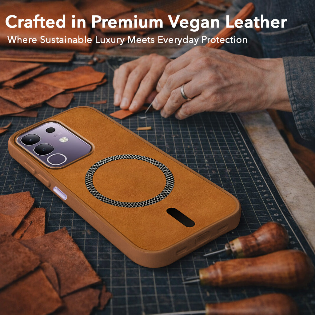 For Vivo T4x | Vivo Y31 Pro Back Cover Case Leather Finish (MagSafe Compatible Wireless Charging | Soft Touch | Camera Bump Protection)