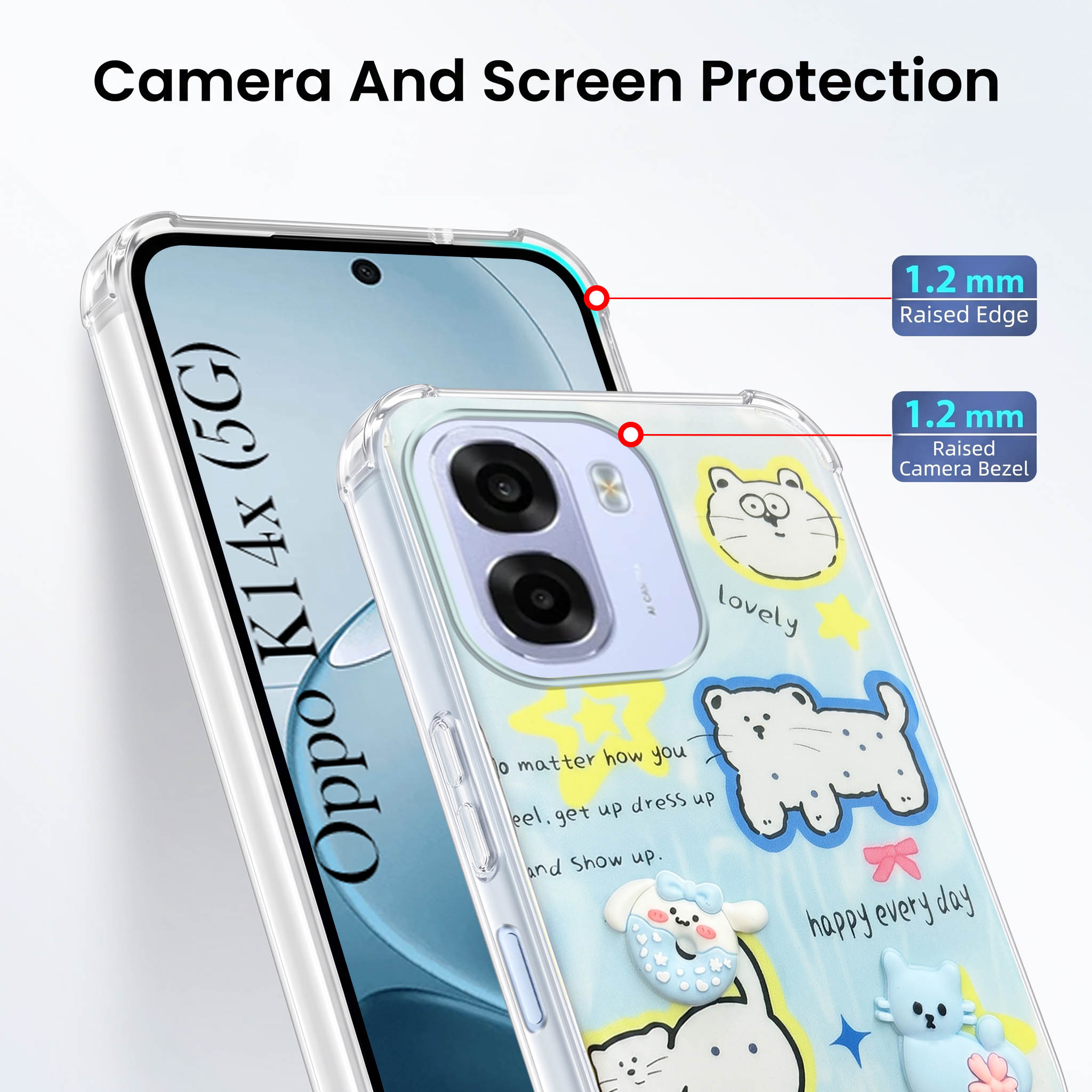 For Oppo K14x 5G Back Cover Case (3D Cute Cartoons | Hard Back Side Soft | Matte Premium Finish | HD Printing)