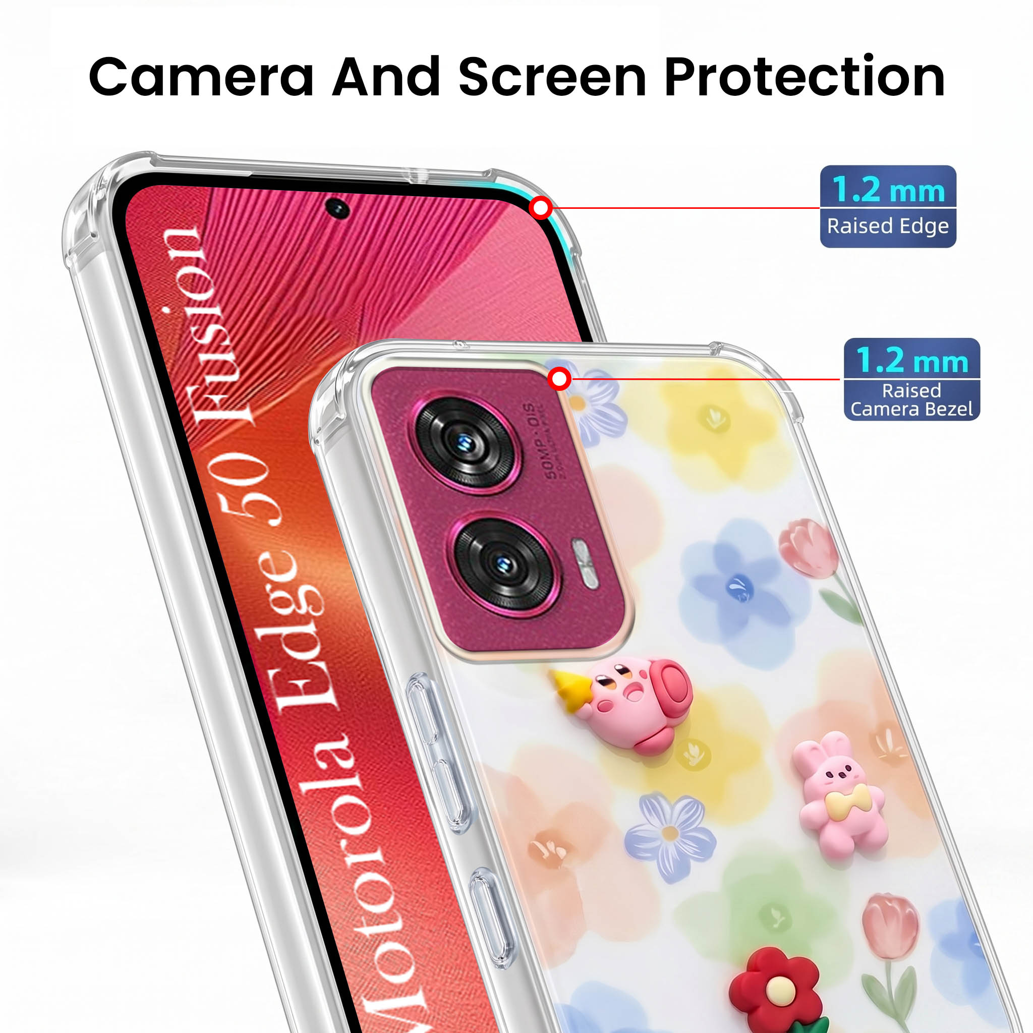For Motorola Moto Edge 50 Fusion Back Cover Case (3D Cute Cartoons | Hard Back Side Soft | Matte Premium Finish | HD Printing)