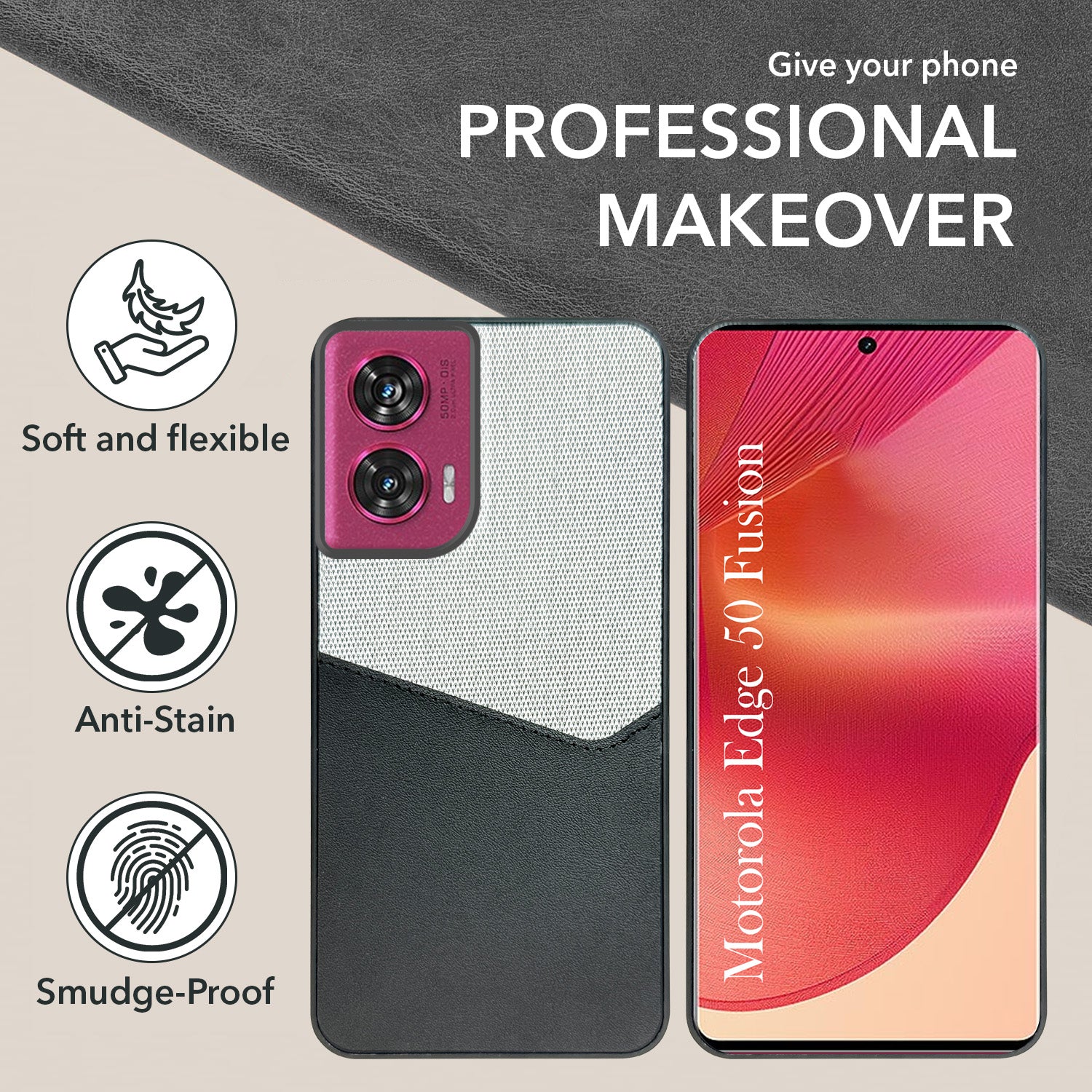 For Motorola Moto Edge 50 Fusion Back Cover Case (Dual PU Leather Stitch | Professional Minimalist | Soft and Flexible)