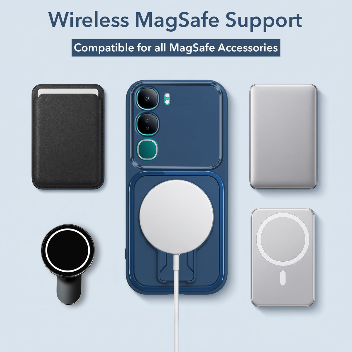 For Vivo Y300 Back Case Cover Metallic (Hybrid Armor Kickstand | MagSafe Compatible | Camera Protection Shockproof)