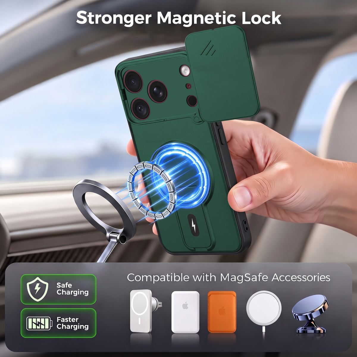 For Apple iPhone 18 Pro Max Back Case Cover Metallic (Hybrid Armor Kickstand | Sliding Shutter Camera Protection | MagSafe Compatible)