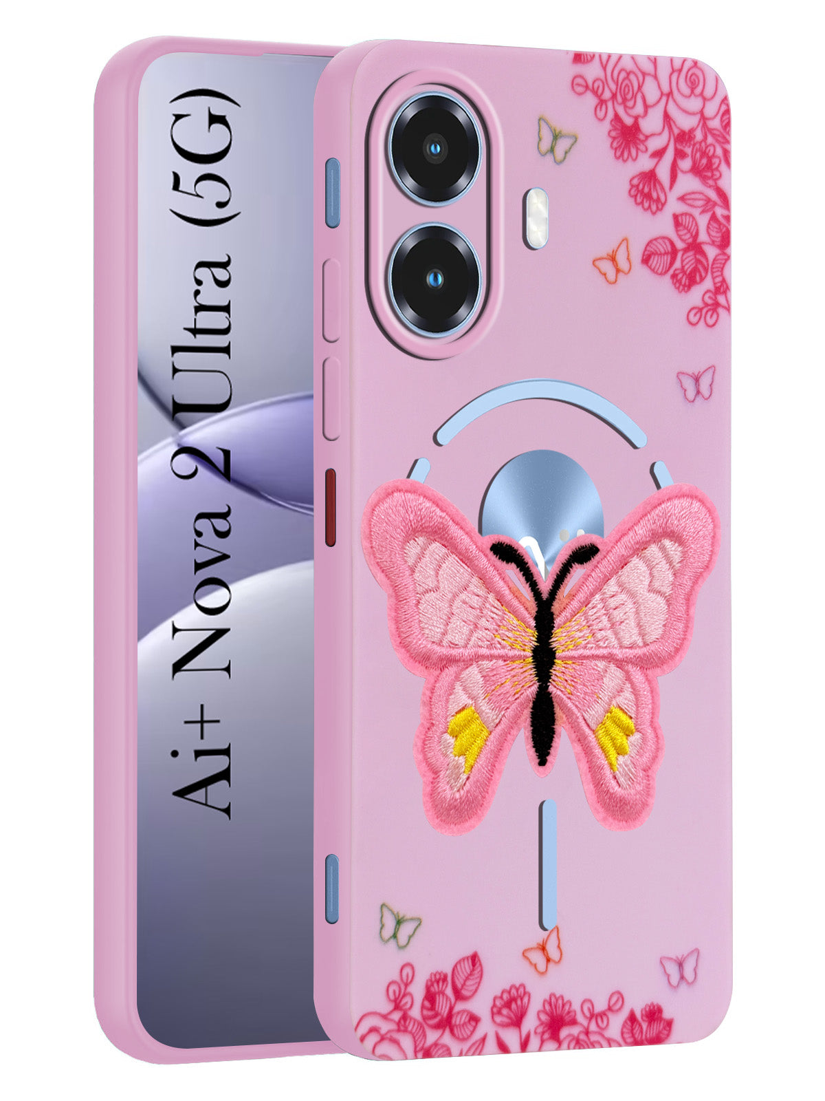 For Ai+ Nova 2 Ultra 5G Back Cover Case (Soft Butterfly Embroidery | Women Teen Girls | Camera Protection| Matte Silicone)