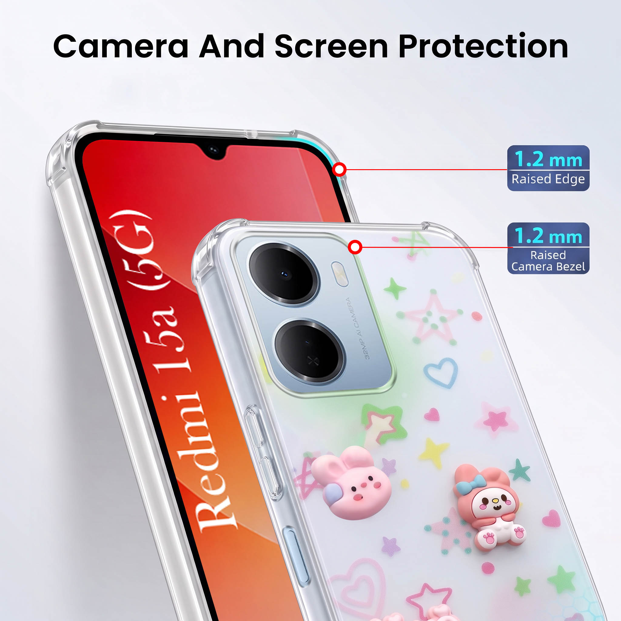 For Redmi 15A 5G Back Cover Case (3D Cute Cartoons | Hard Back Side Soft | Matte Premium Finish | HD Printing)