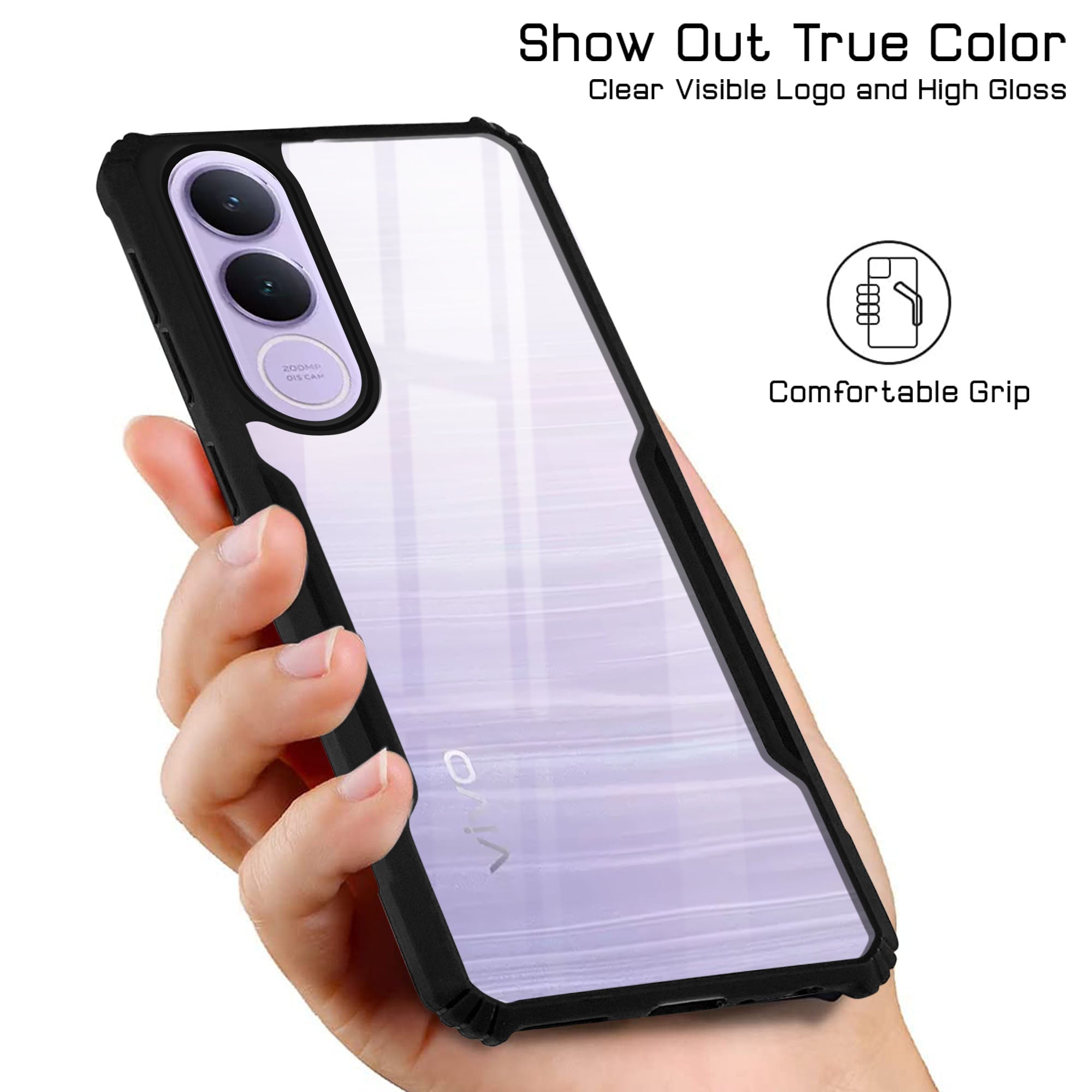 For Vivo V70 FE 5G Back Cover Case Hybrid (Shockproof with Polycarbonate Clear Panel | Professional Black)