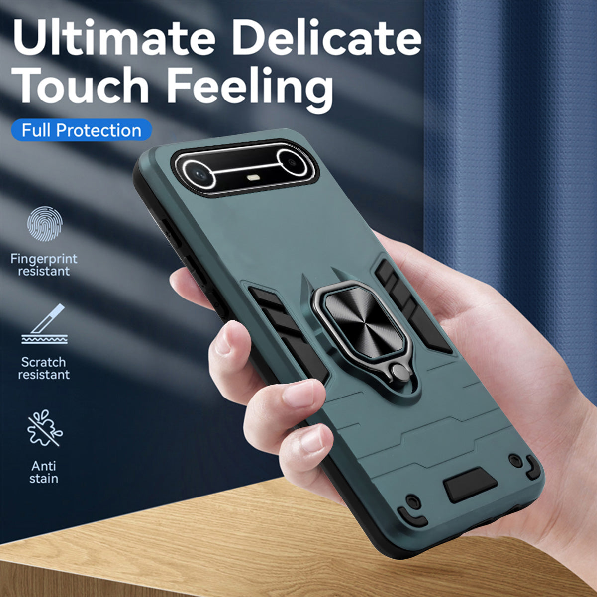 For Tecno Pova Slim Back Cover Case Hybrid Armor (Shockproof Dual Layer Polycarbonate |Ring Holder Kickstand)