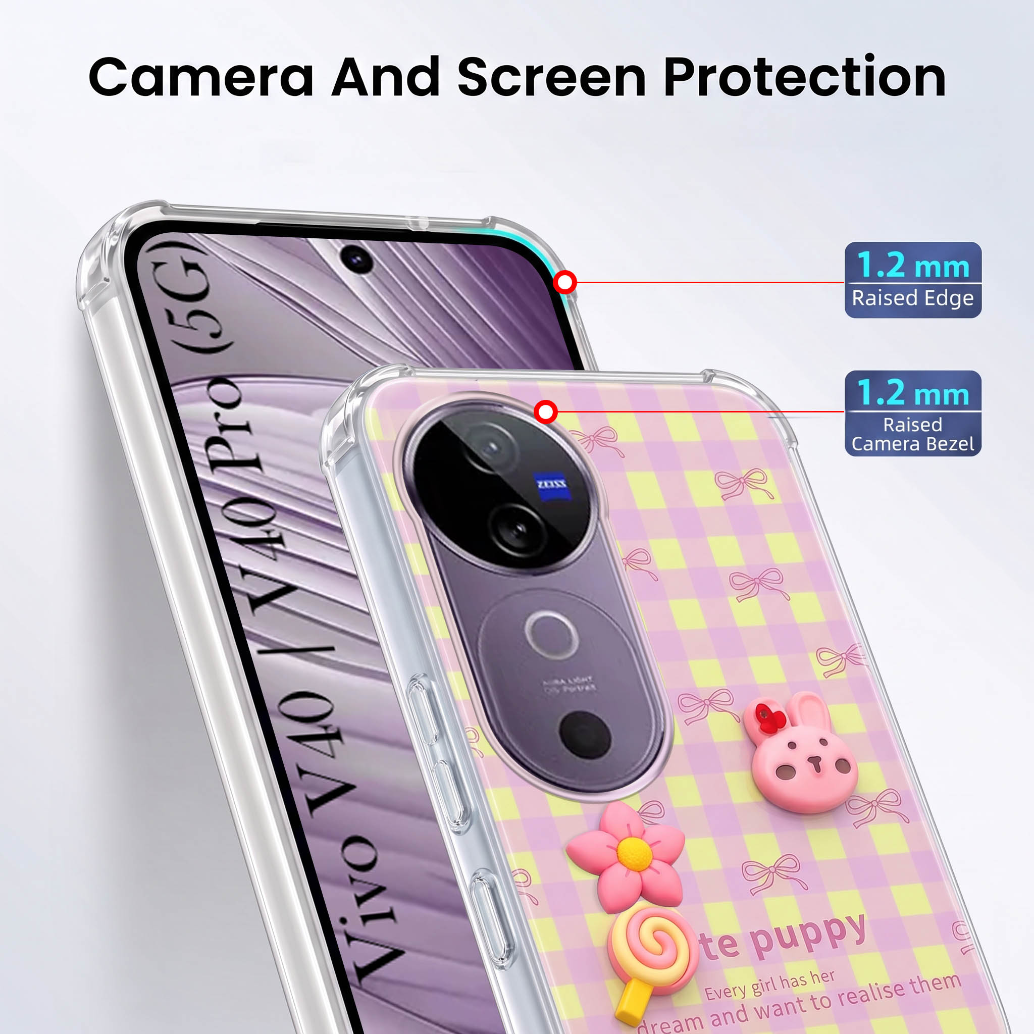For Vivo V40 | Vivo V40 Pro 5G Back Cover Case (3D Cute Cartoons | Hard Back Side Soft | Matte Premium Finish | HD Printing)