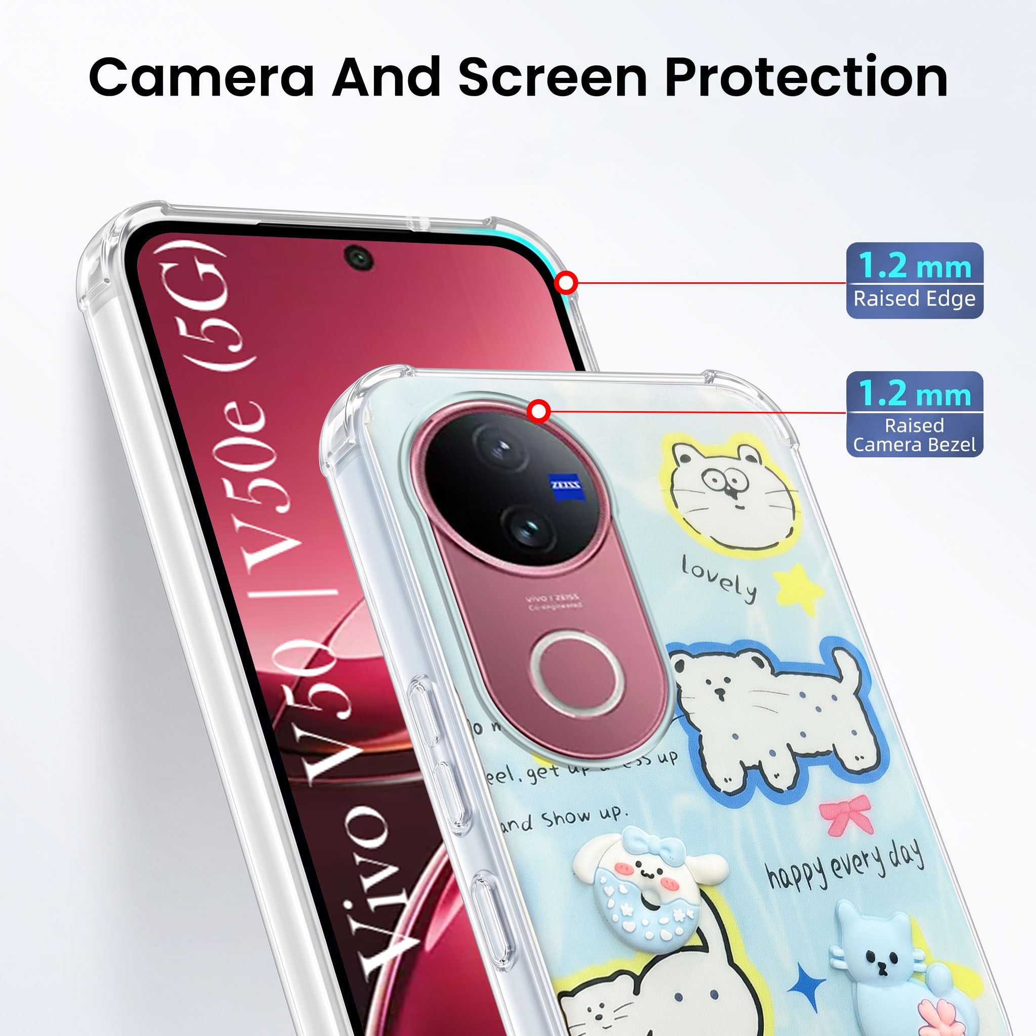 For Vivo V50 | Vivo V50e Back Cover Case (3D Cute Cartoons | Hard Back Side Soft | Matte Premium Finish | HD Printing)