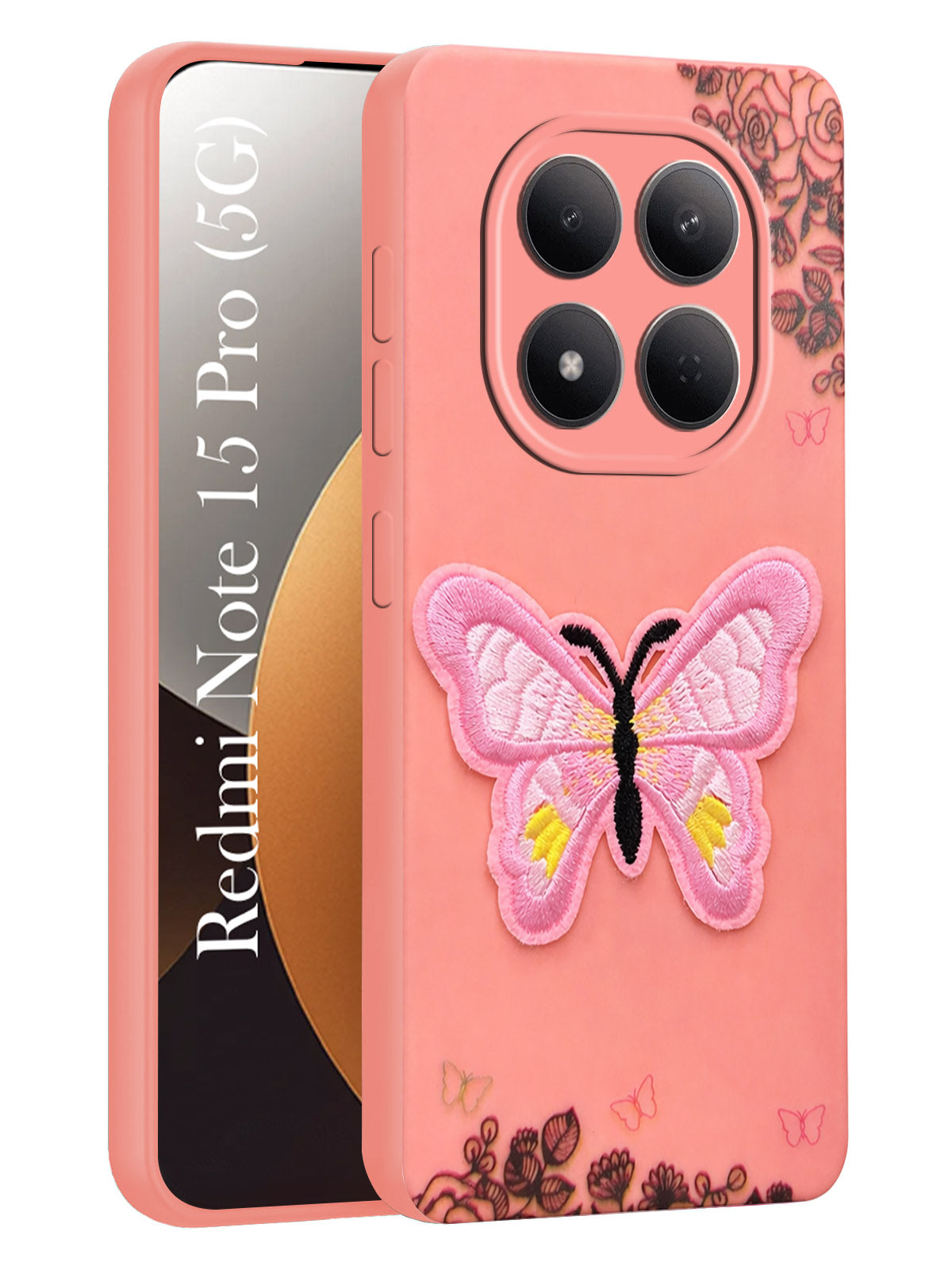 For Xiaomi Redmi Note 15 Pro 5G Back Cover Case (Soft Butterfly Embroidery | Women Teen Girls | Camera Protection| Matte Silicone)