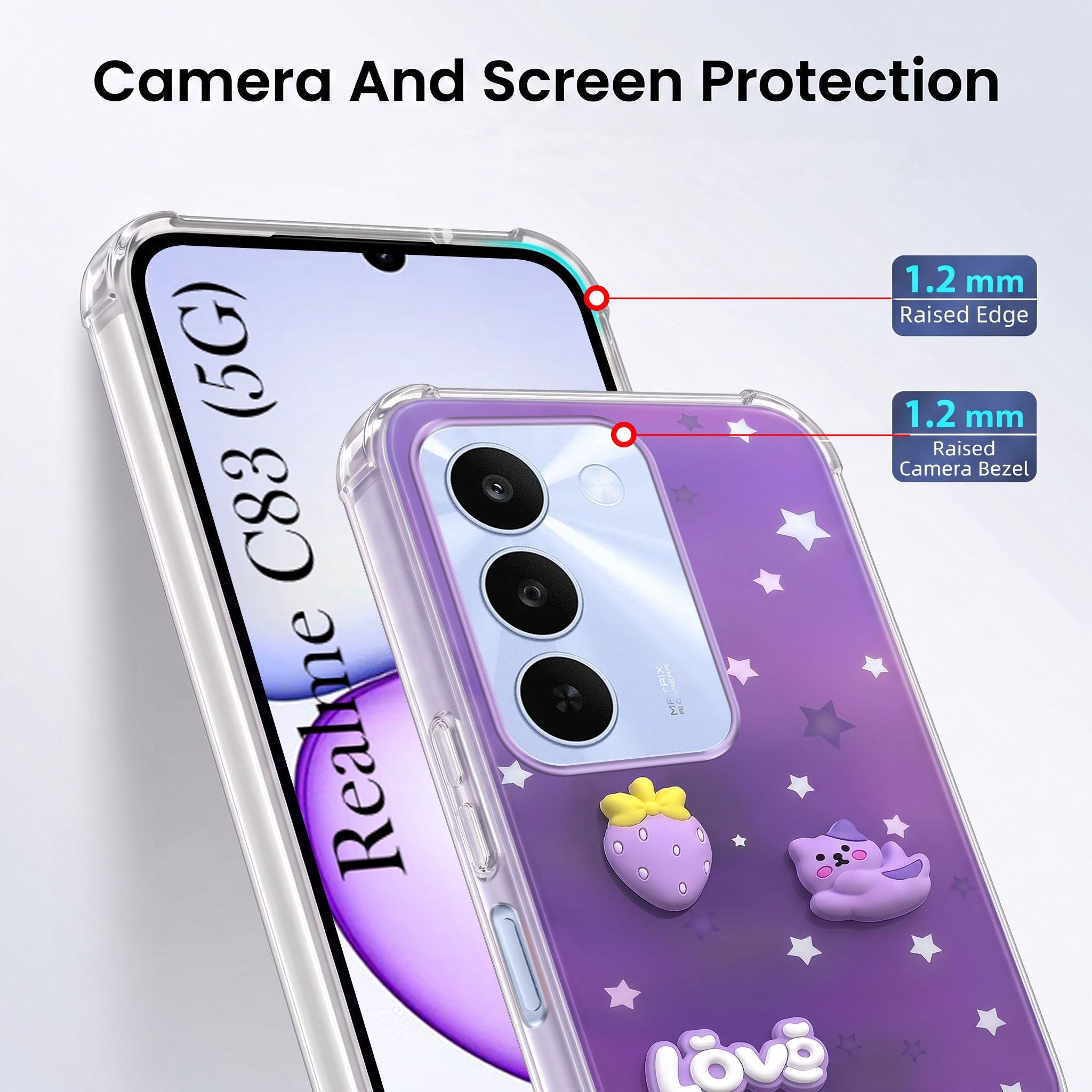 For Realme C83 5G Back Cover Case (3D Cute Cartoons | Hard Back Side Soft | Matte Premium Finish | HD Printing)
