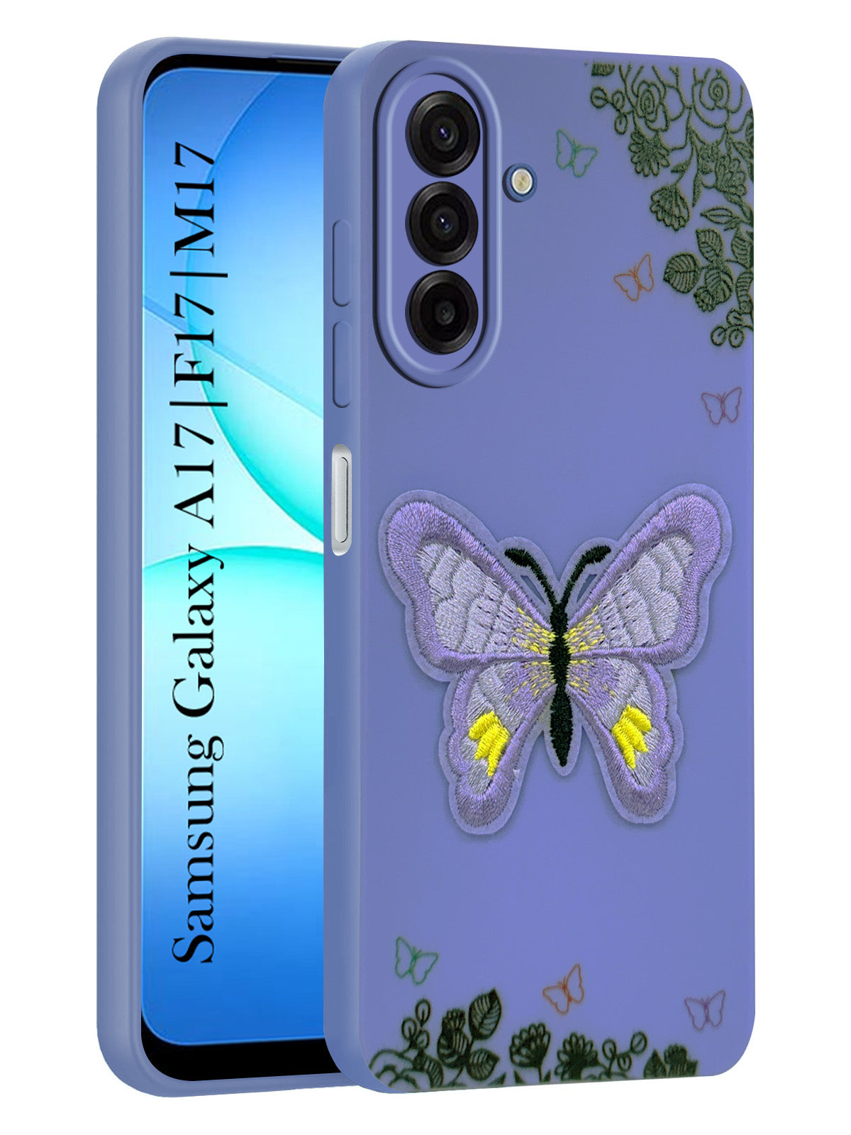 For Samsung Galaxy A17 | Samsung F17 | Samsung M17 5G Back Cover Case (Soft Butterfly Embroidery | Women Teen Girls | Camera Protection| Matte Silicone)