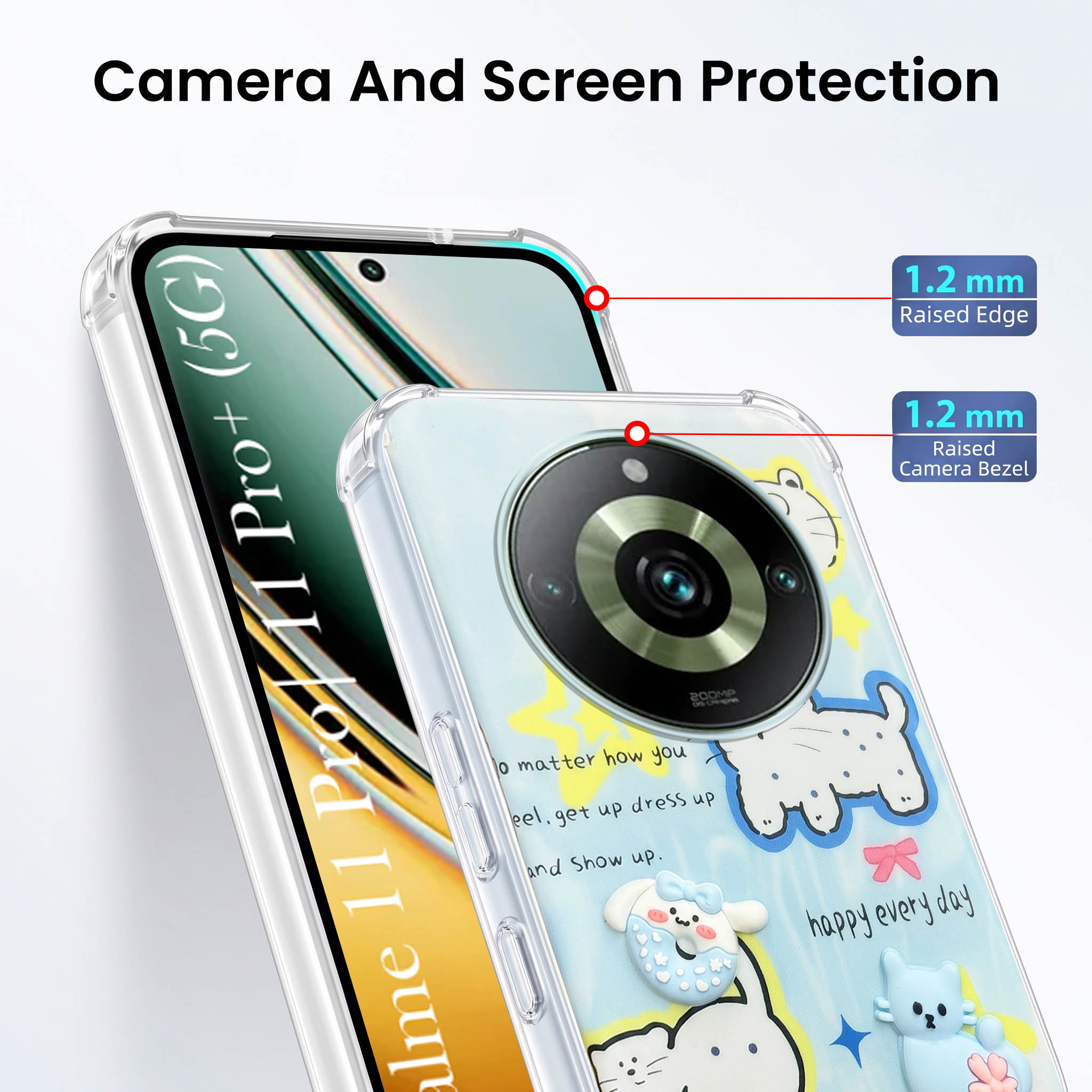 For Realme 11 Pro 5G | Realme 11 Pro Plus 5G Back Cover Case (3D Cute Cartoons | Hard Back Side Soft | Matte Premium Finish | HD Printing)