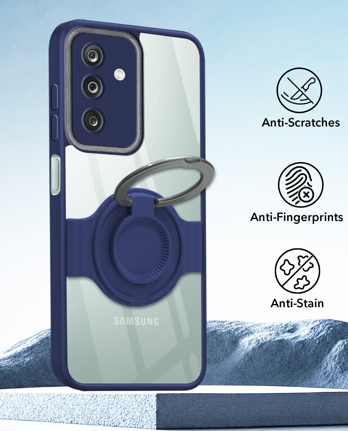 For Samsung Galaxy M36 | Samsung Galaxy F36 Back Cover Case with stand (Built-in Ring Holder Kickstand | Lifetime Anti Yellow | Camera Protection)