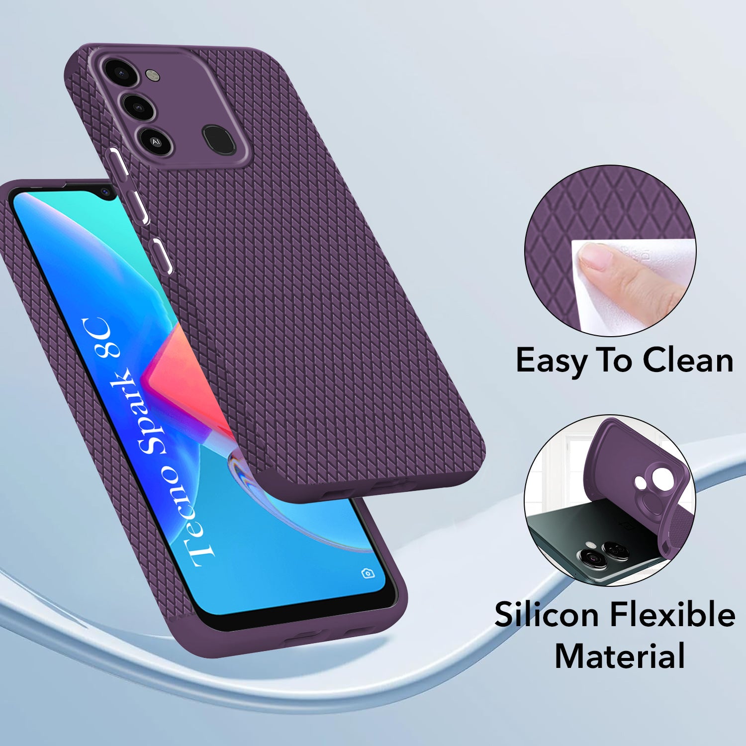 For Tecno Spark 8C Back Cover Case (Liquid Silicone | Side Grip | Camera Protection)