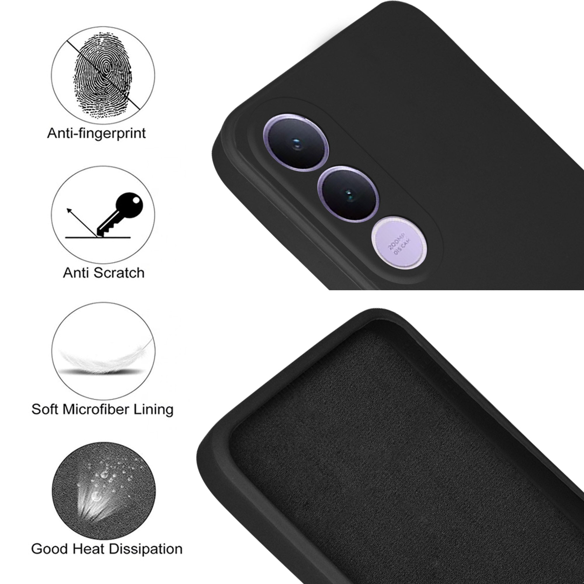 For Vivo V70 FE 5G Back Cover Case (Matte Finish Silicone with Inside Fiber cloth)