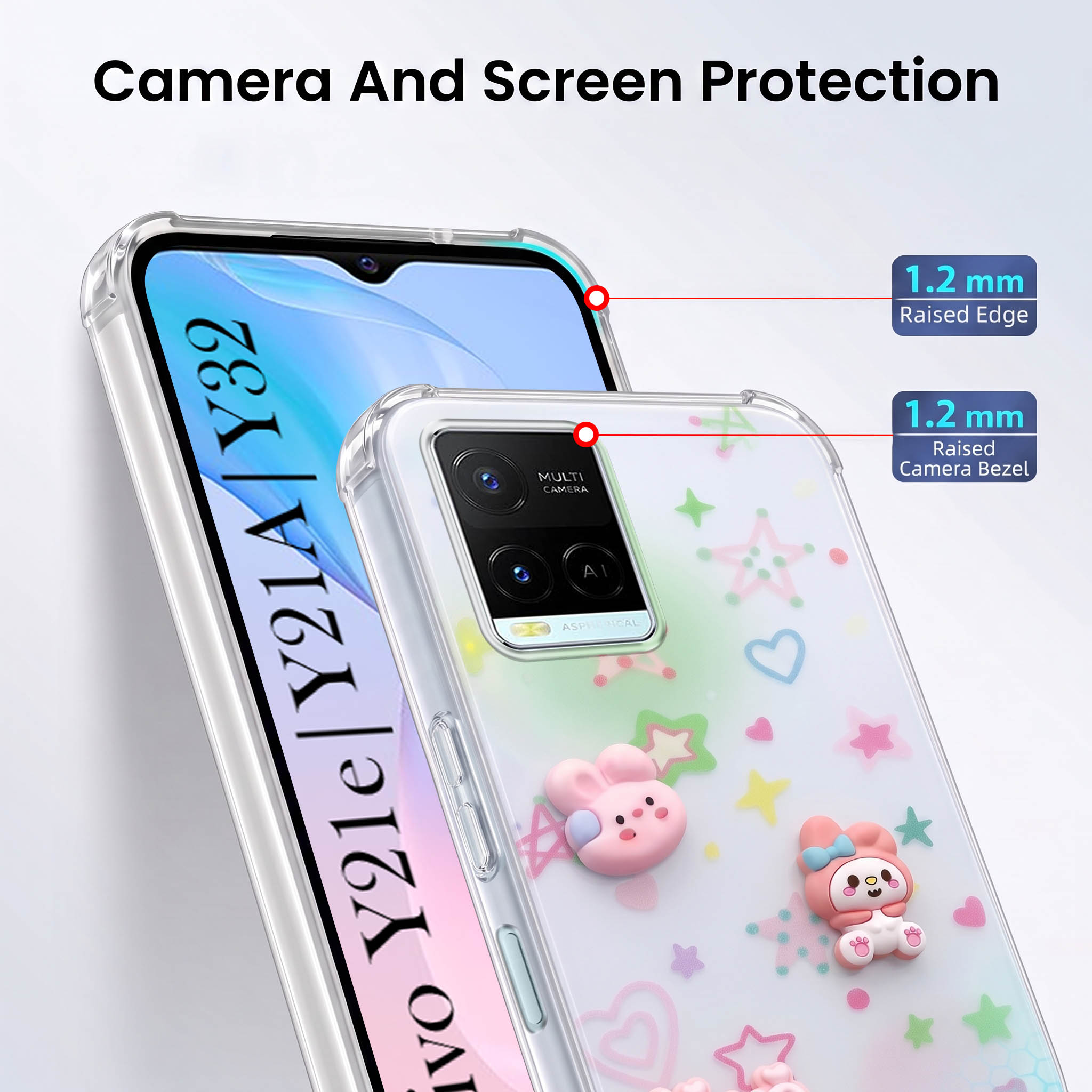 For Vivo Y21e | Vivo Y21A | Vivo Y32 Back Cover Case (3D Cute Cartoons | Hard Back Side Soft | Matte Premium Finish | HD Printing)