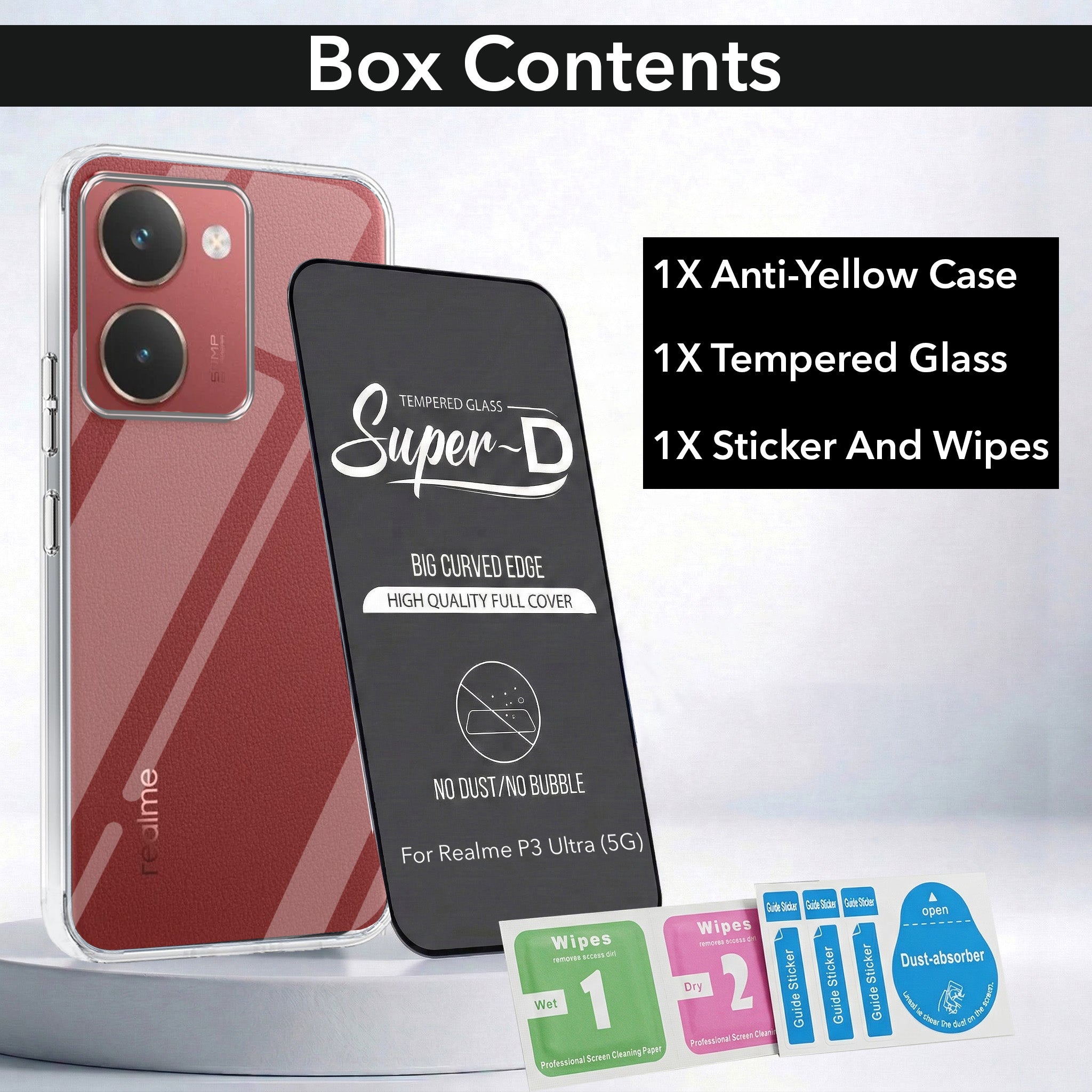 For Realme P3 Ultra Combo with Back Cover and 9H Tempered Glass (Lifetime Anti-Yellow | Sleek Hard Crystal | Oleophobic Coating Screen Glass)