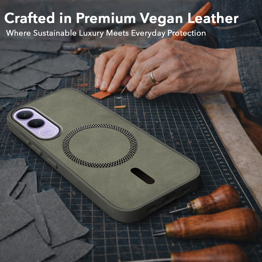 For Vivo V70 FE 5G Back Cover Case Leather Finish (MagSafe Compatible Wireless Charging | Soft Touch | Camera Bump Protection)