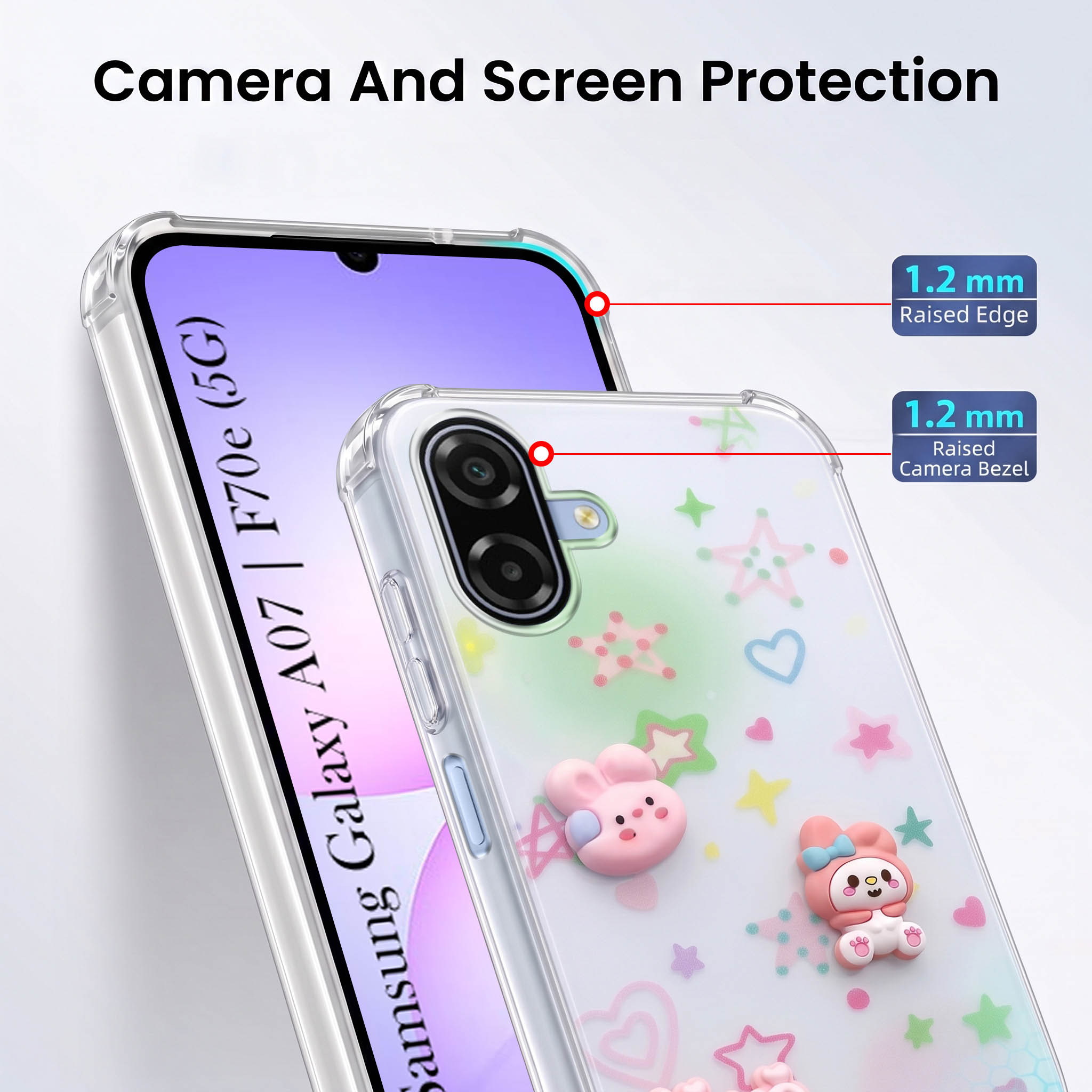 For Samsung Galaxy A07 5G | F70e 5G Back Cover Case (3D Cute Cartoons | Hard Back Side Soft | Matte Premium Finish | HD Printing)
