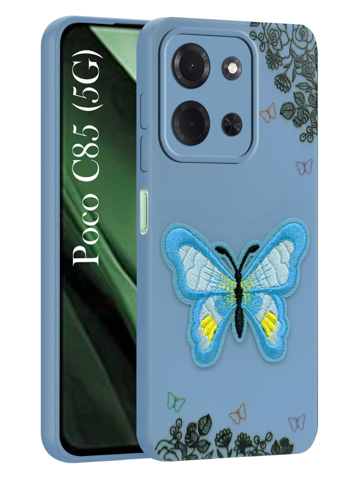 For Poco C85 5G Back Cover Case (Soft ButterFly Embroidery | Women Teen Girls | Camera Protection| Matte Silicone)