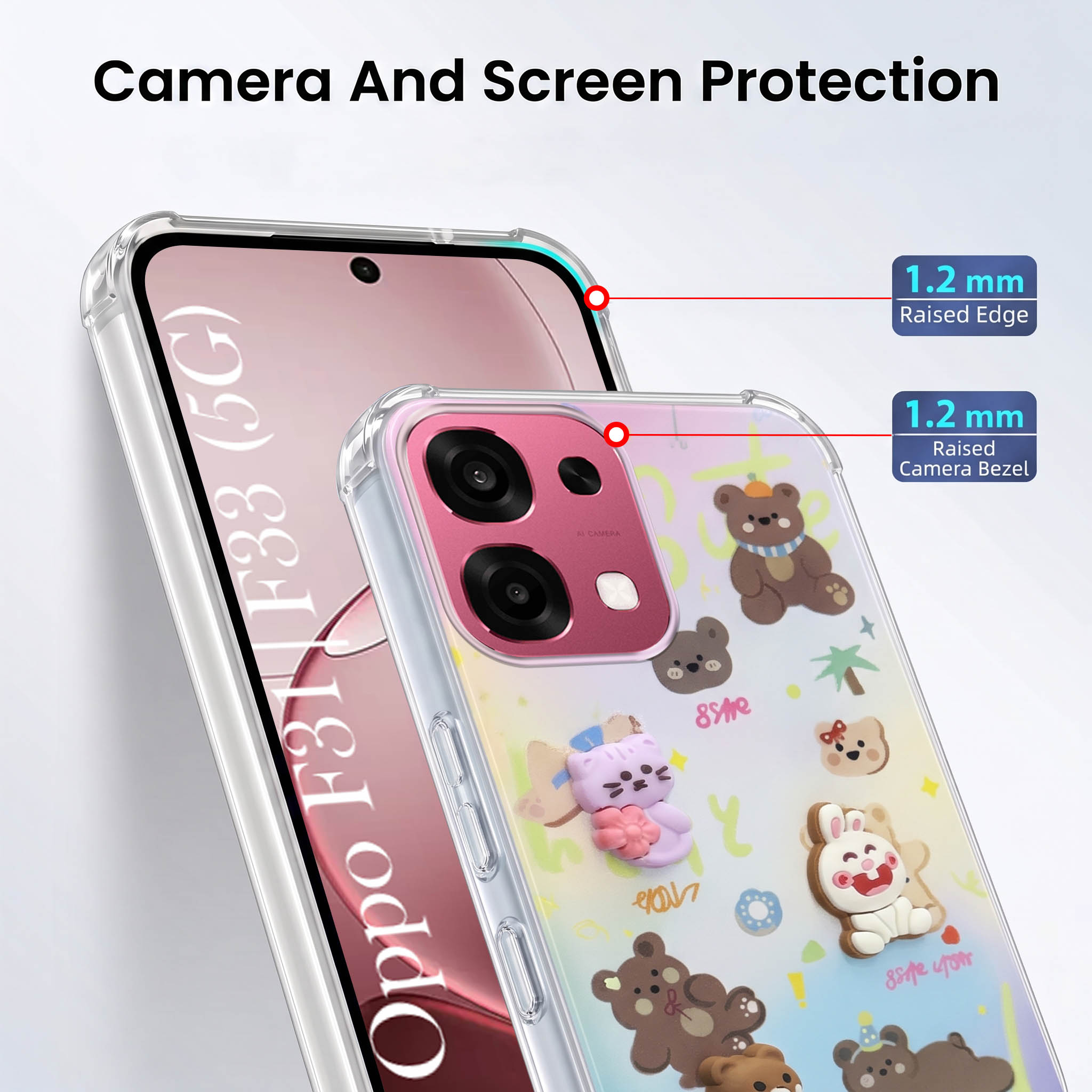 For Oppo F31 5G | Oppo F33 5G Back Cover Case (3D Cute Cartoons | Hard Back Side Soft | Matte Premium Finish | HD Printing)