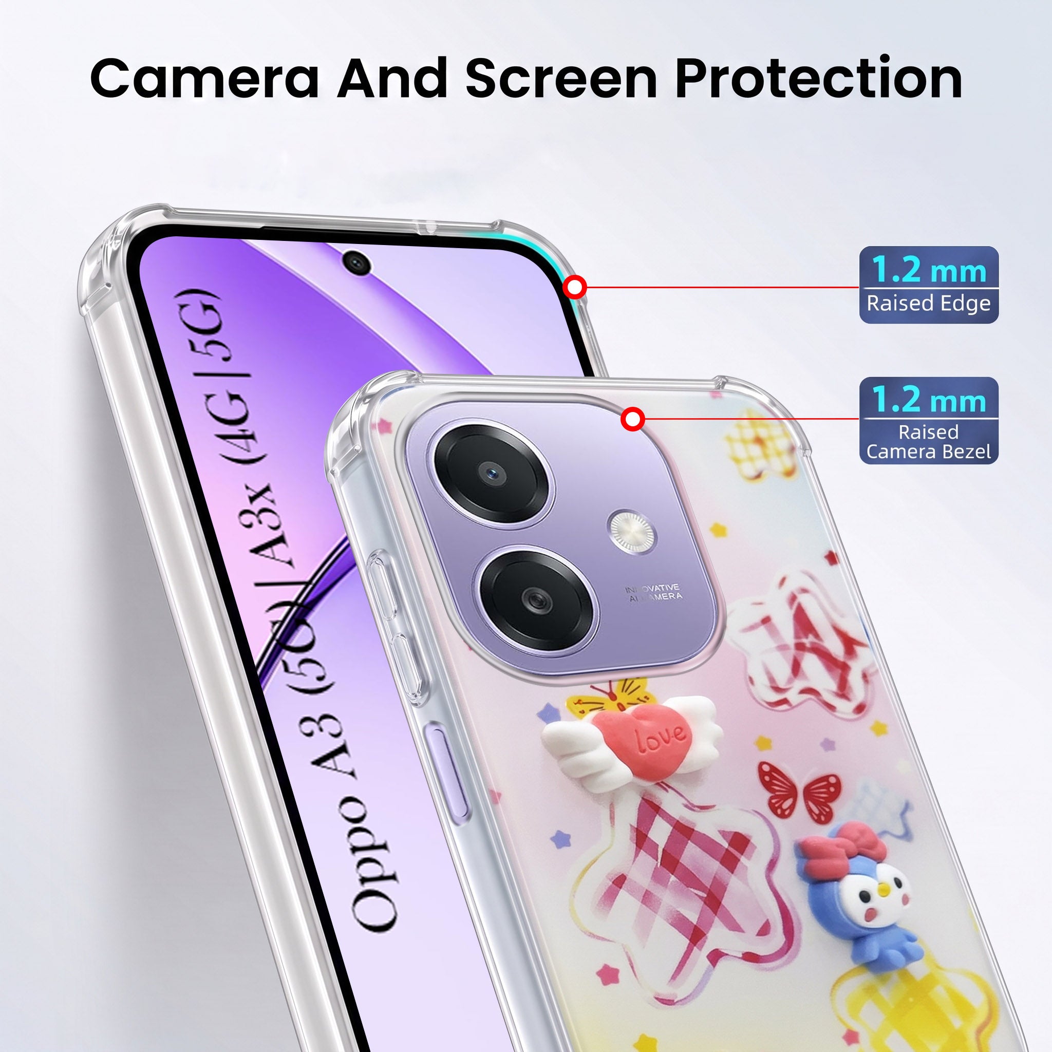 For Oppo A3X (4G/5G) | Oppo A3 5G Back Cover Case (3D Cute Cartoons | Hard Back Side Soft | Matte Premium Finish | HD Printing)