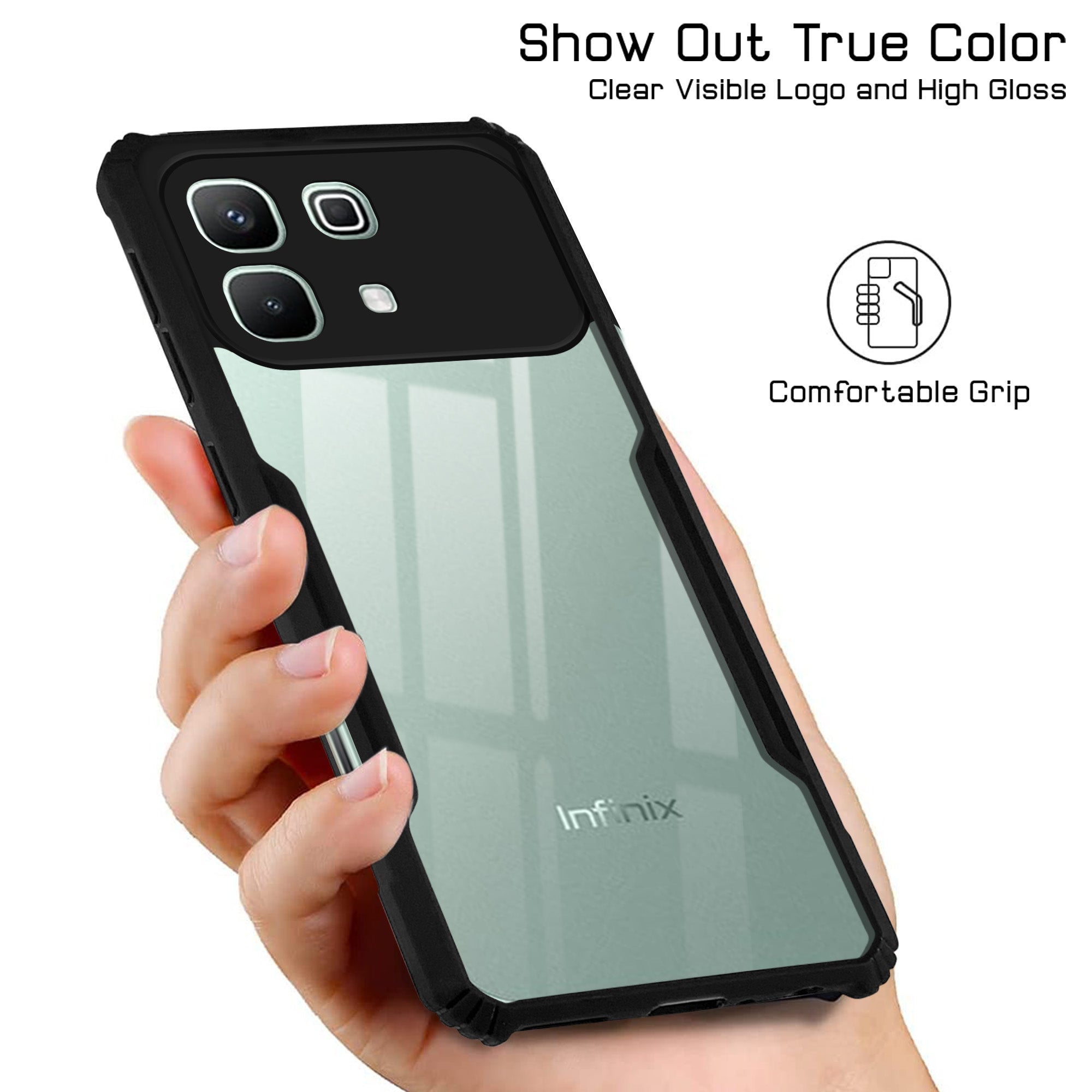 For Infinix Note 60 5G Back Cover Case Hybrid (Shockproof with Polycarbonate Clear Panel | Professional Black)