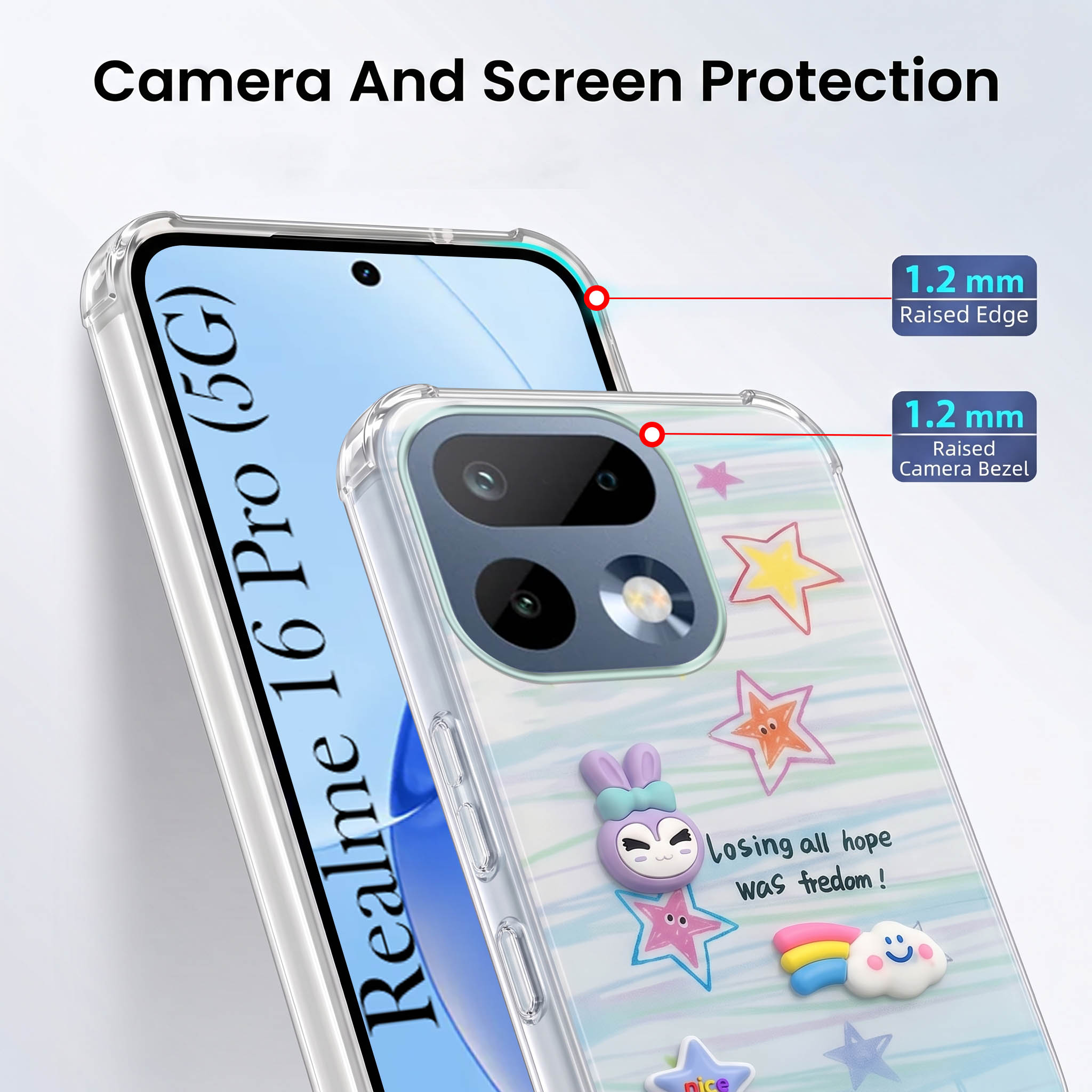 For Realme 16 Pro Back Cover Case (3D Cute Cartoons | Hard Back Side Soft | Matte Premium Finish | HD Printing)