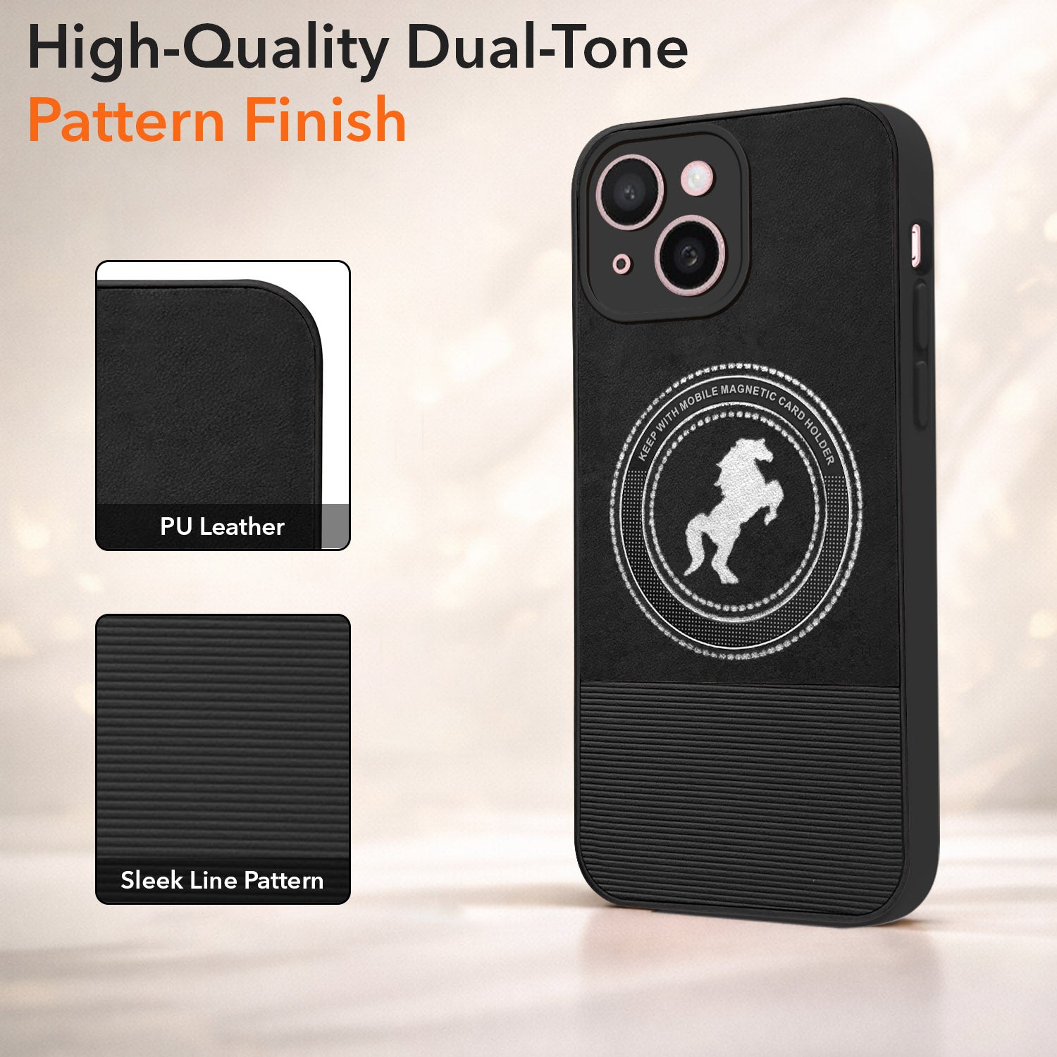 For Apple iPhone 15 Back Cover Case PU Leather Finish (Professional Minimalist Texture | MagSafe Compatile | Camera Protection | Sleek Sober Formal)