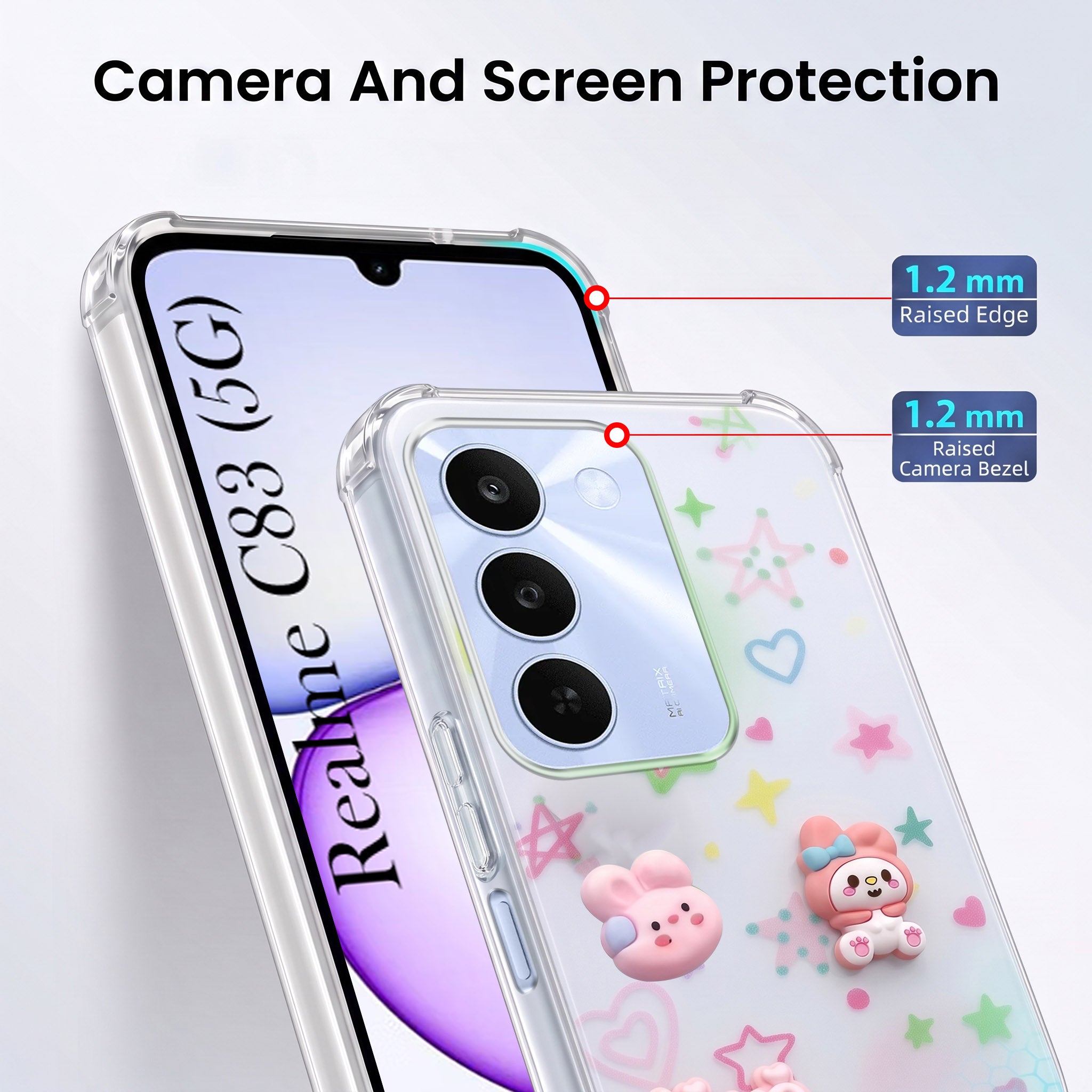 For Realme C83 5G Back Cover Case (3D Cute Cartoons | Hard Back Side Soft | Matte Premium Finish | HD Printing)