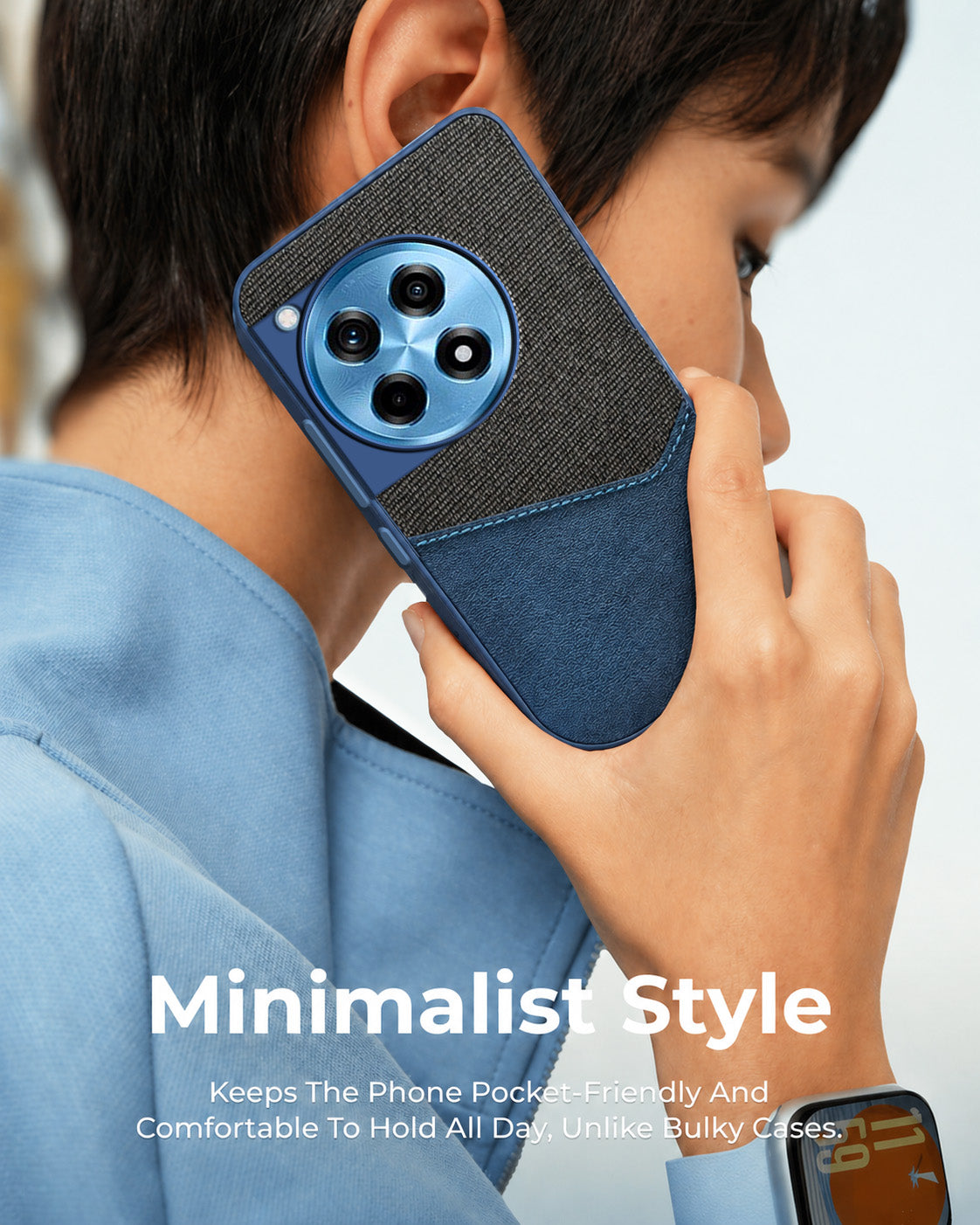 For OnePlus 12R 5G Back Cover Case (Dual PU Leather Stitch | Professional Minimalist | Soft and Flexible)