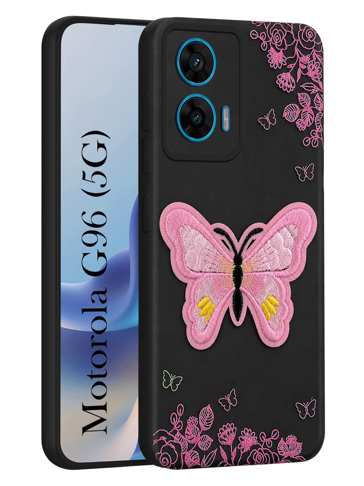For Motorola Moto G96 Back Cover Case (Soft Butterfly Embroidery | Women Teen Girls | Camera Protection| Matte Silicone)