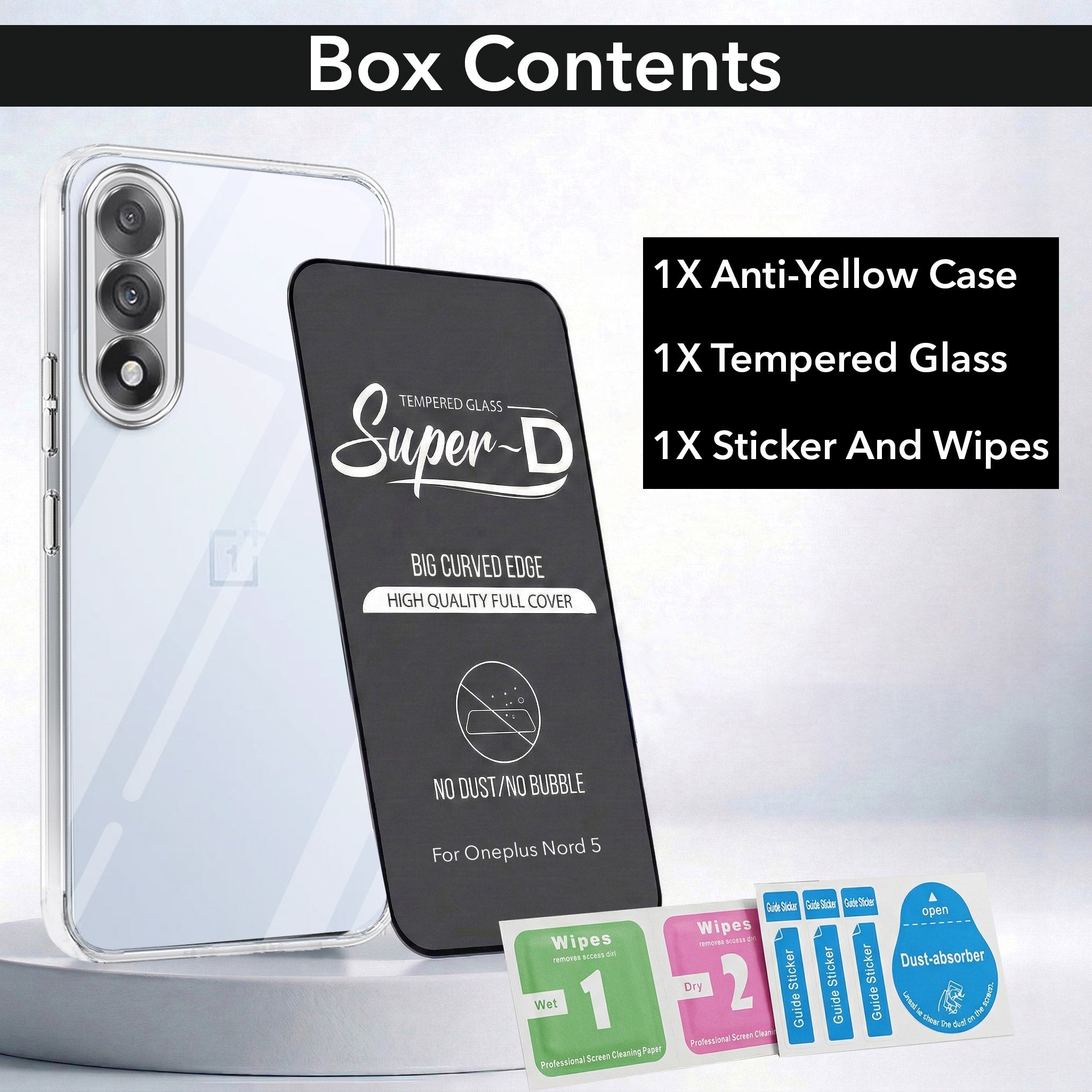 For Oneplus Nord 5 Combo with Back Cover and 9H Tempered Glass (Lifetime Anti-Yellow | Sleek Hard Crystal | Oleophobic Coating Screen Glass)